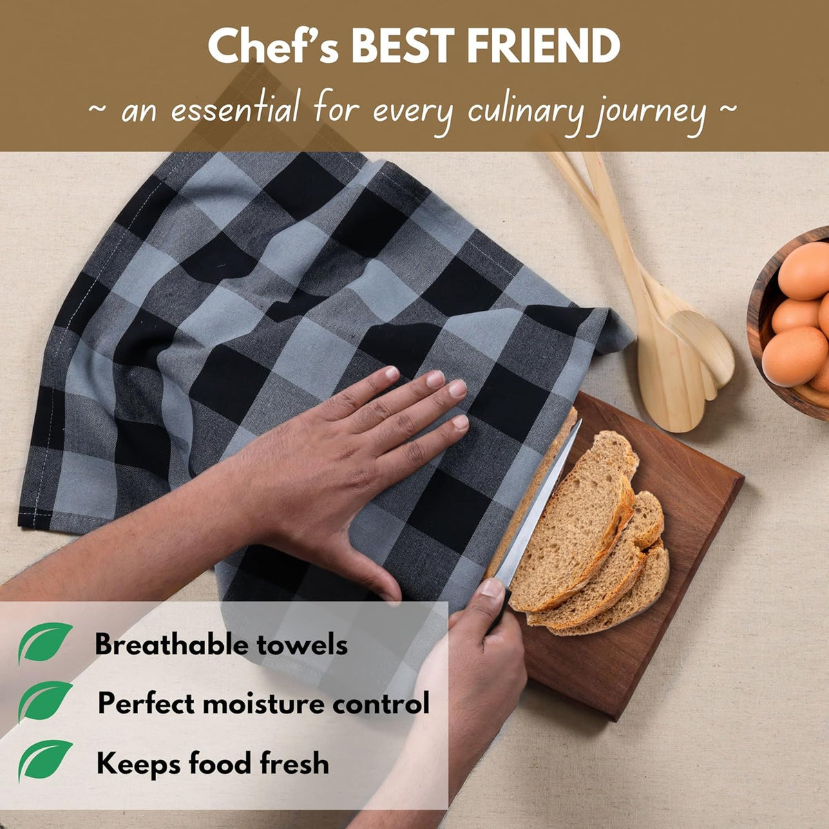 Native Fab 12 Pack Buffalo Check Kitchen Dish Towels, Cotton, Durable, Washable 16"x26" - Tea