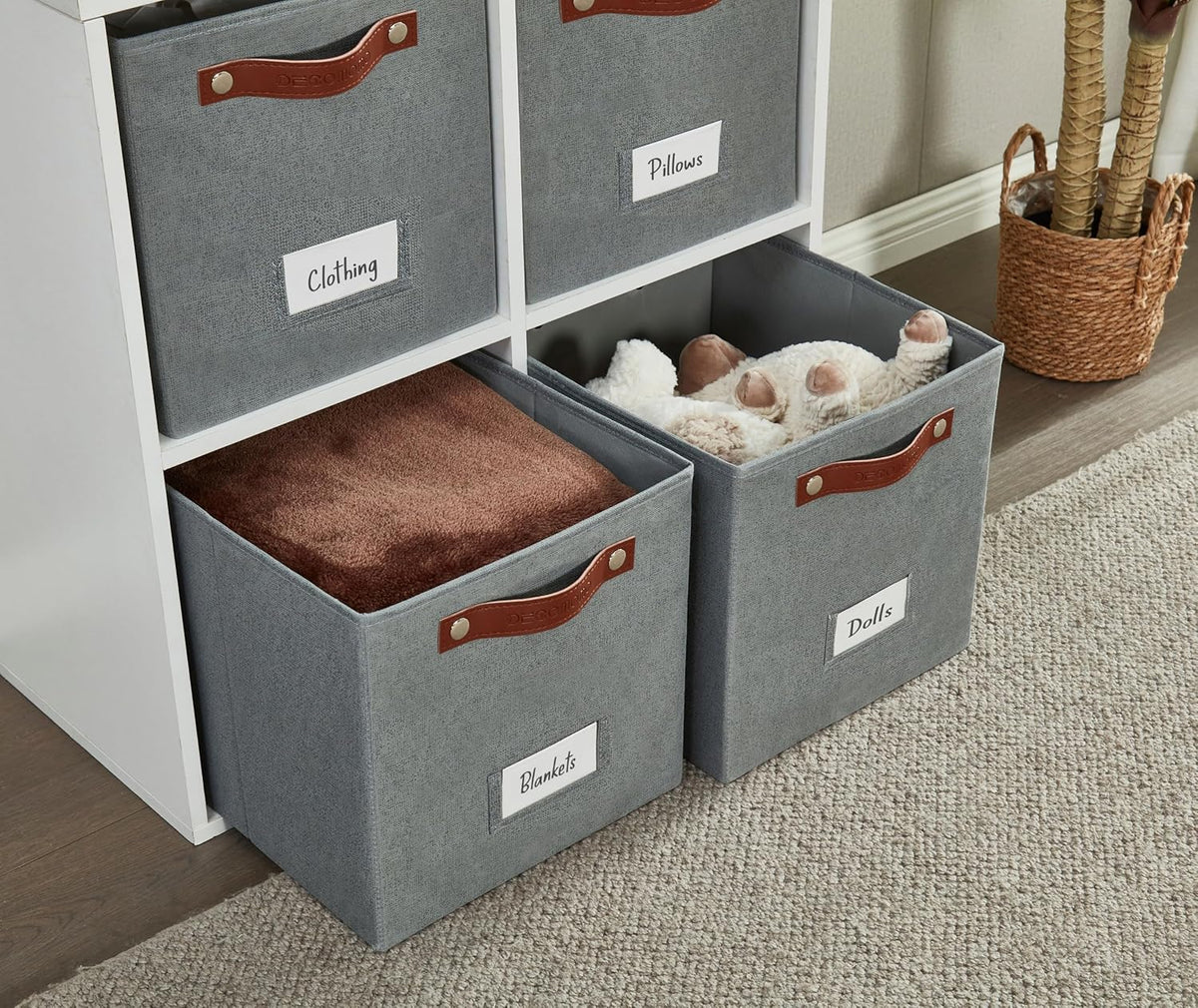 DECOMOMO Storage Bins, Cube Storage Bin with Labels, Fabric Storage Cubes for Shelves (11" / 6pcs