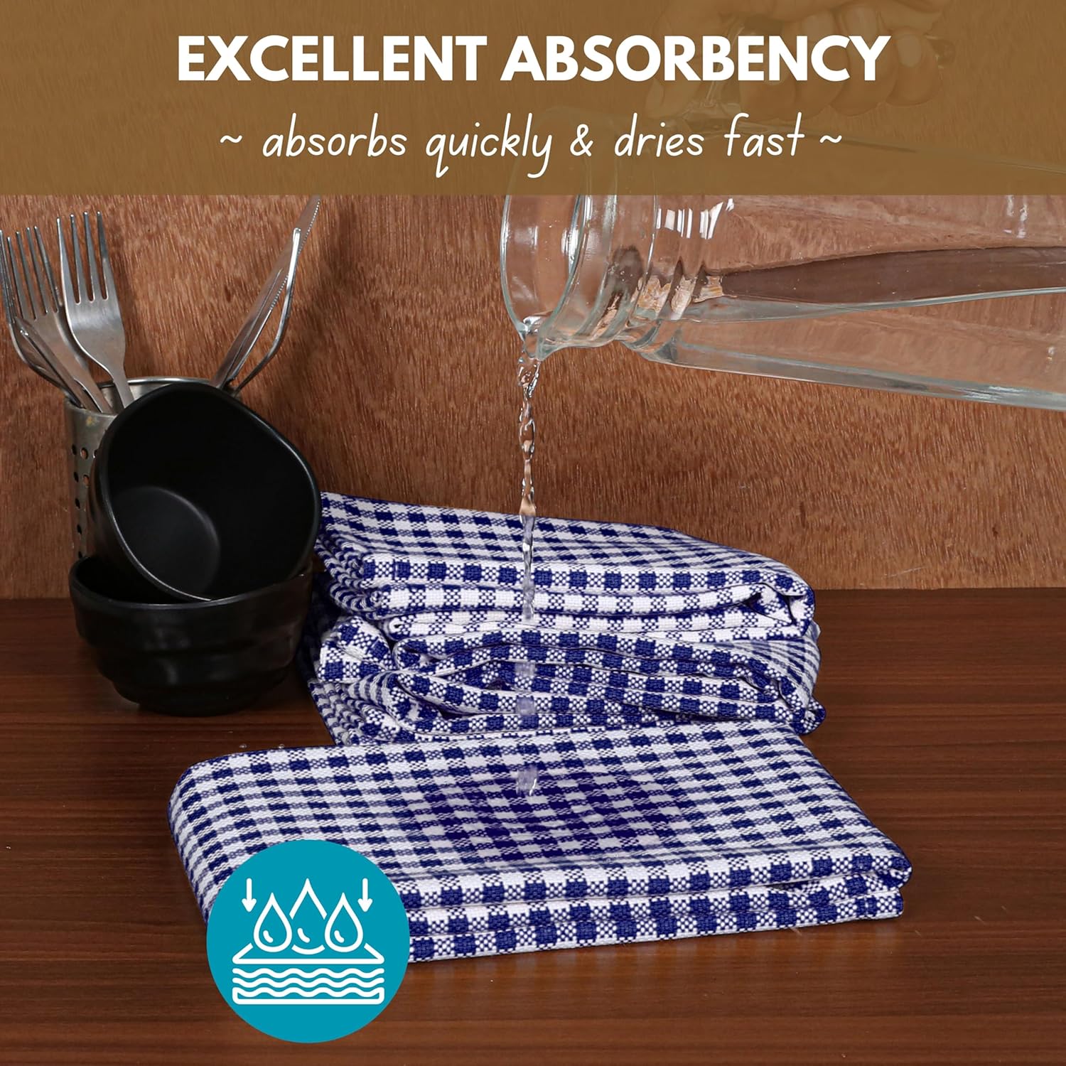 Native Fab Gingham Dish Towels 16x26 inches Set of 4 - Absorbent Washable Dishcloths, Dish Towels