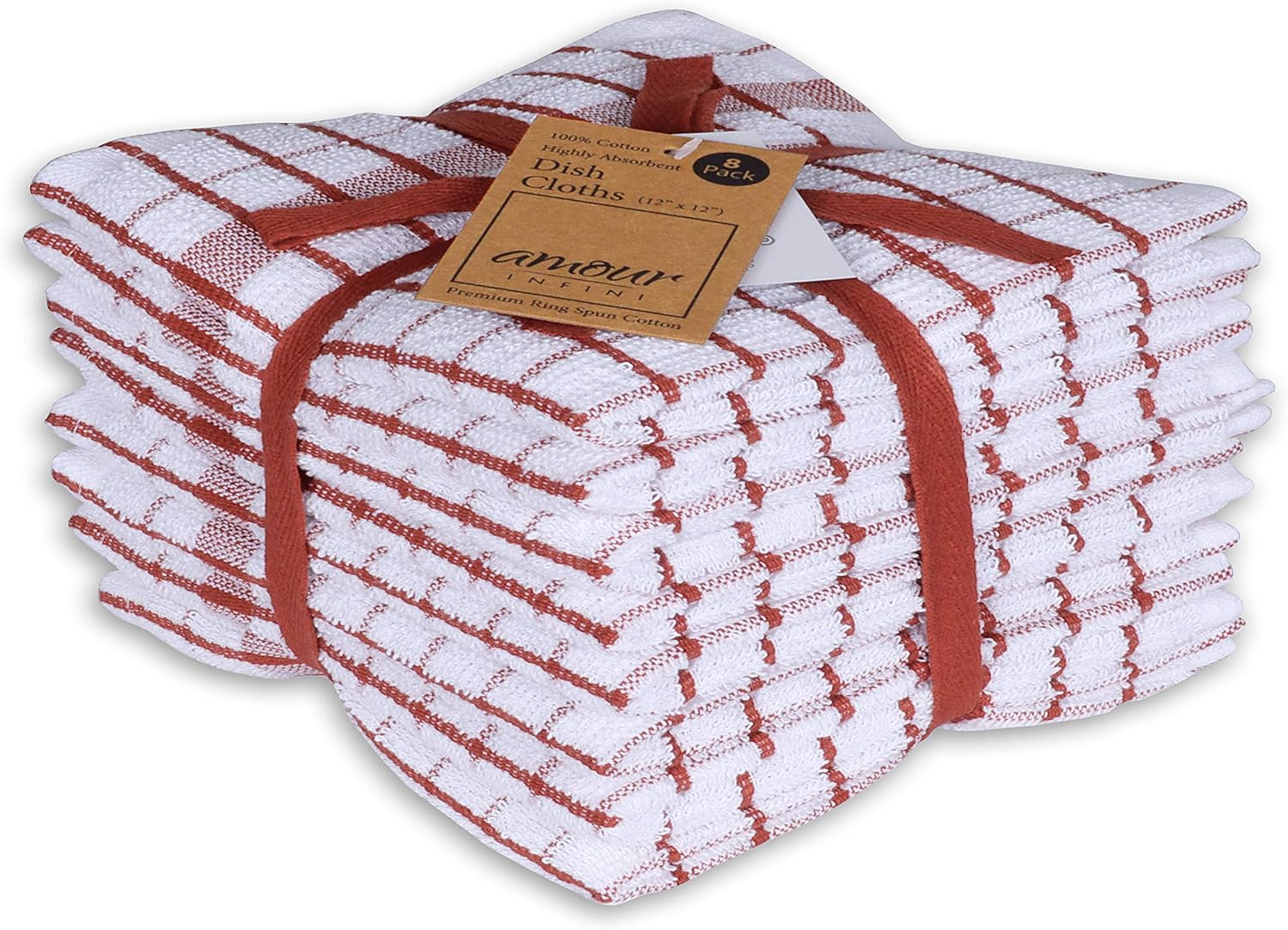 AMOUR INFINI Kitchen Dish Cloths Set of 8 - Ultra Soft, Highly Absorbent, Quick-Drying Terry Cotton