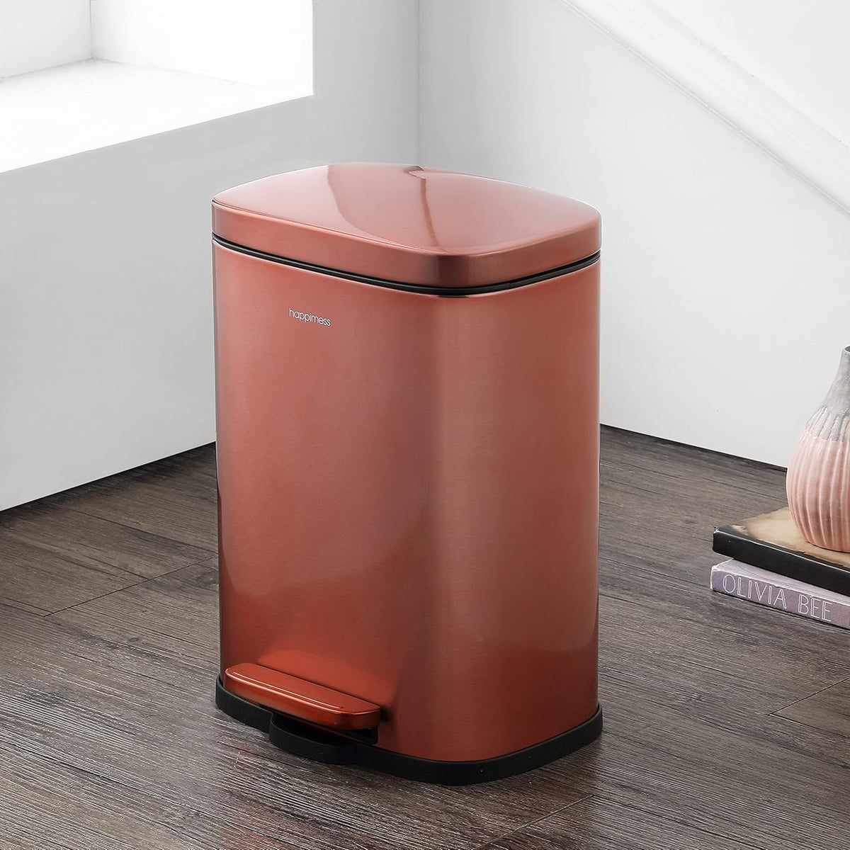 happimess HPM1006D Connor Rectangular Trash Can with Soft-Close Lid and Free Mini Trash Can, Modern