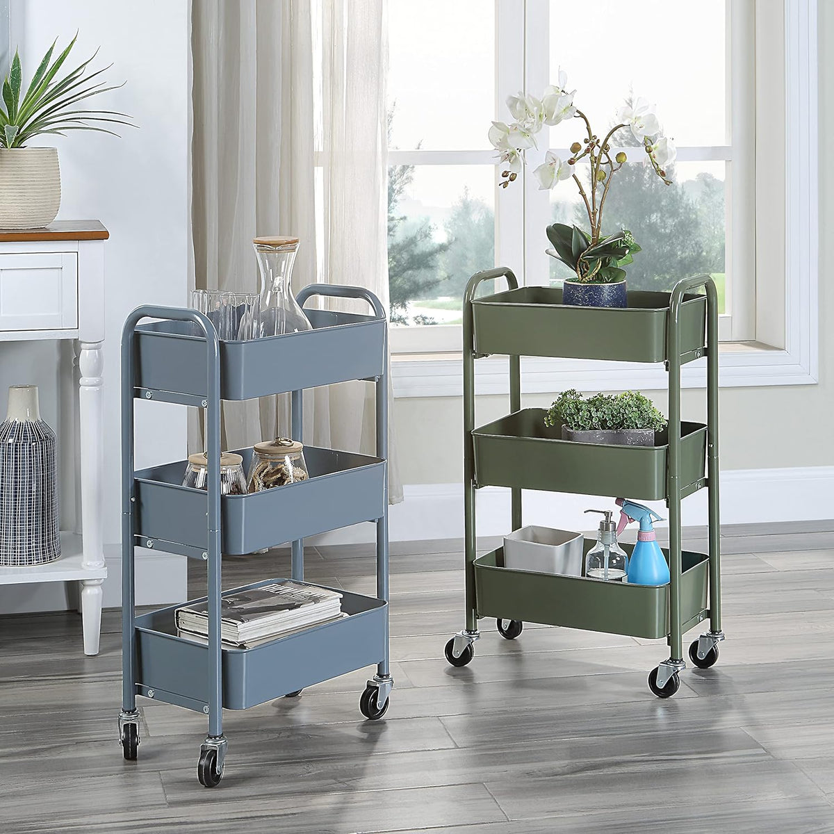 SunnyPoint 3-Tier Delicate Compact Rolling Metal Storage Organizer - Mobile Utility Cart