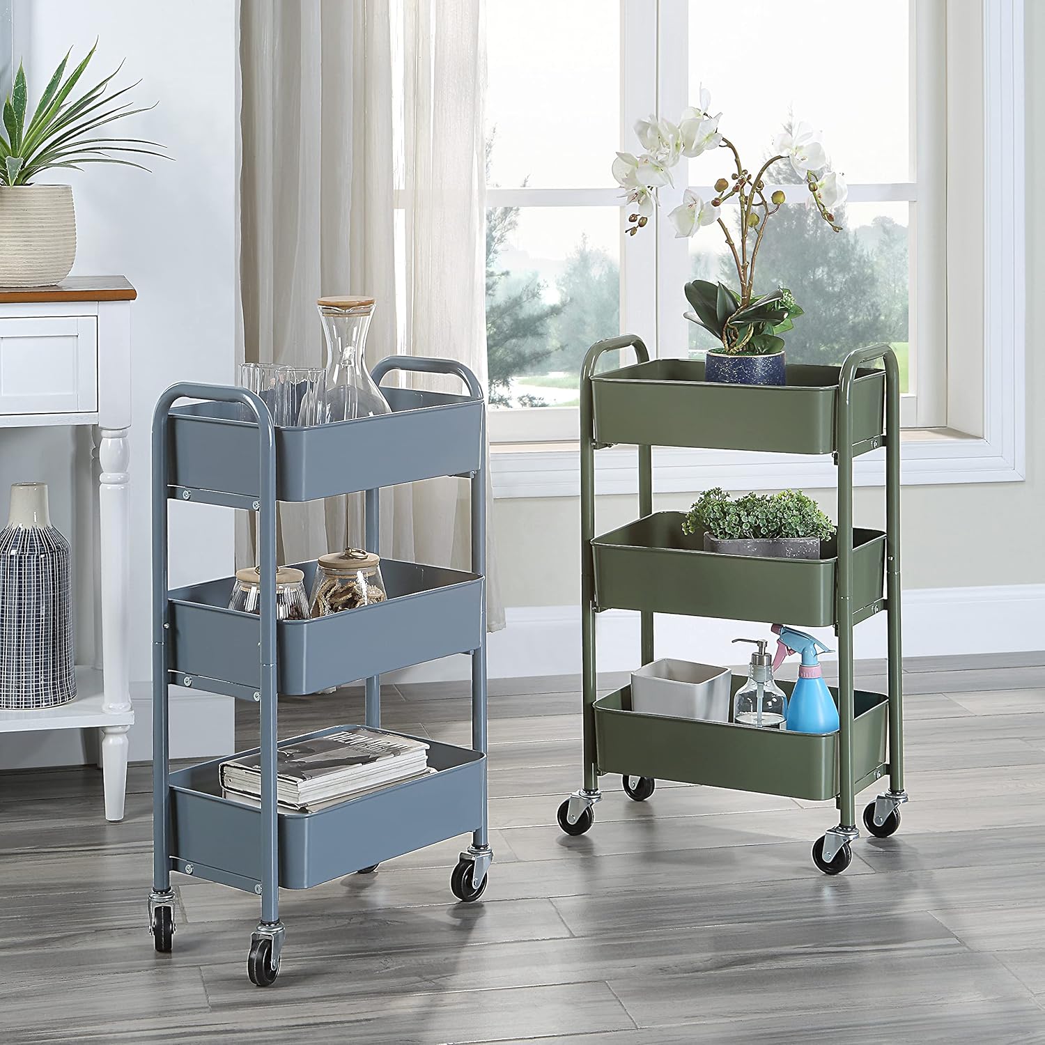 SunnyPoint 3-Tier Delicate Compact Rolling Metal Storage Organizer - Mobile Utility Cart