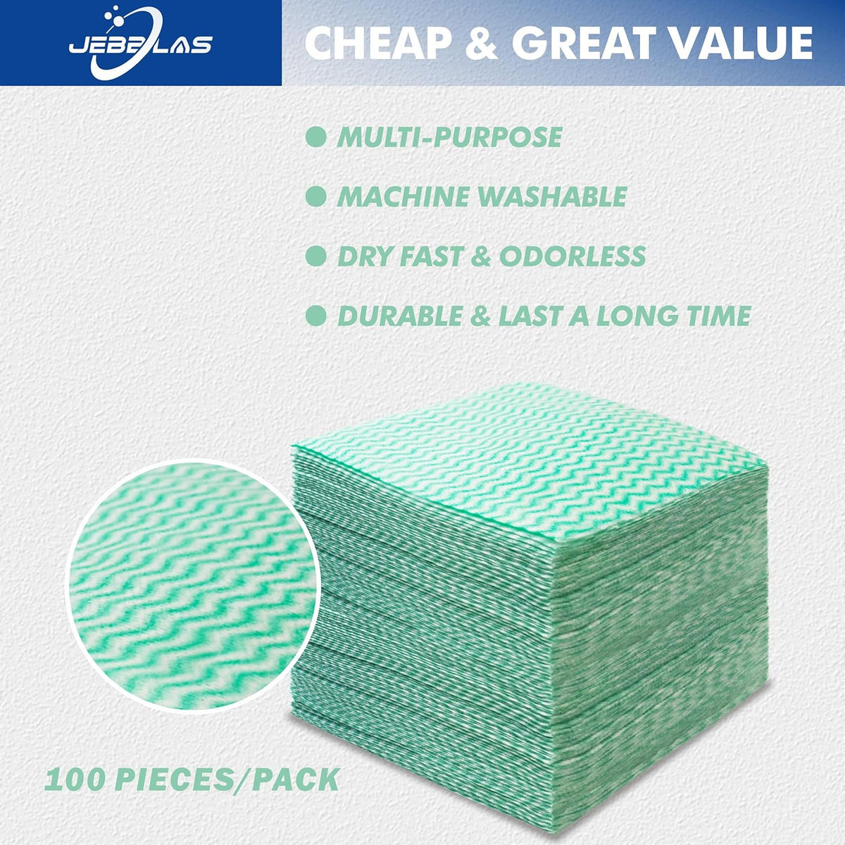 JEBBLAS 100Pack Reusable Cleaning Cloths 11.8‘’x11.8‘’ Handi Wipes Reusable Cloths Dry Cleaning