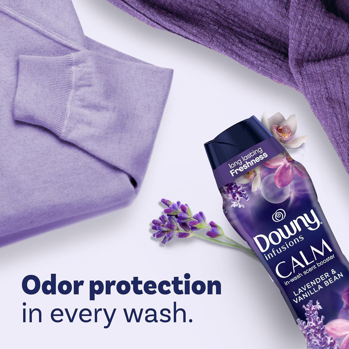 Downy Infusions In-Wash Laundry Scent Booster Beads, CALM, Soothing Lavender and Vanilla Bean, 18.2