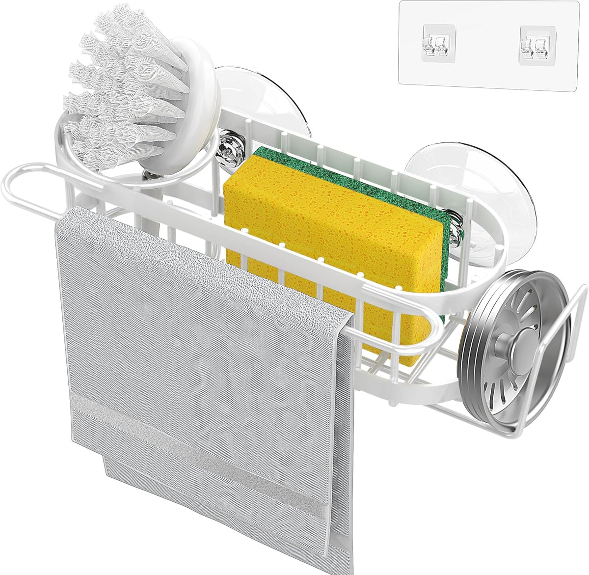 Cisily Kitchen Sink Caddy Sponge Holder in The Sink, Stainless Steel Kitchen Sink Organizer, Brush