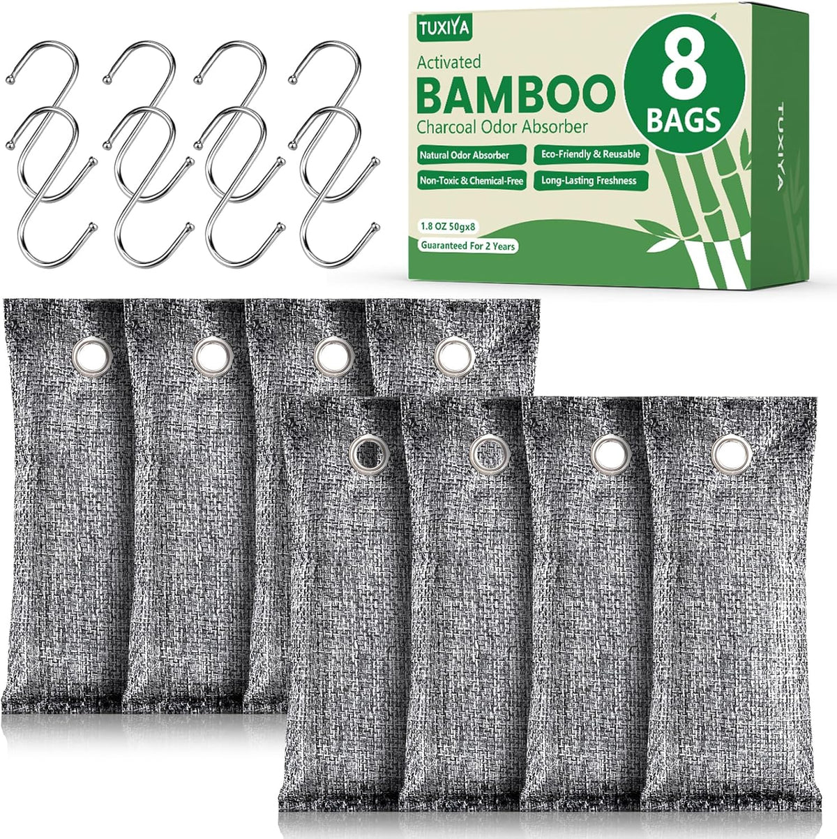 8Pack Activated Charcoal Odor Absorber, Odor Eliminator for Strong 0dor,Shoe Deodorizer,Bamboo