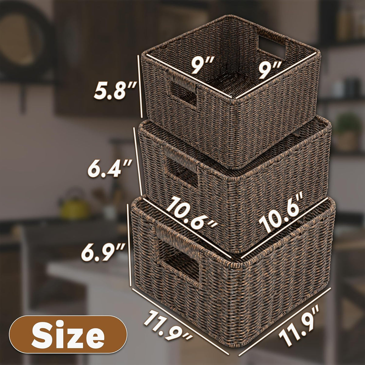 myHomeBody Wicker Storage Basket, Storage Cubes, Woven Baskets for Organizing, Resin Wicker Set of