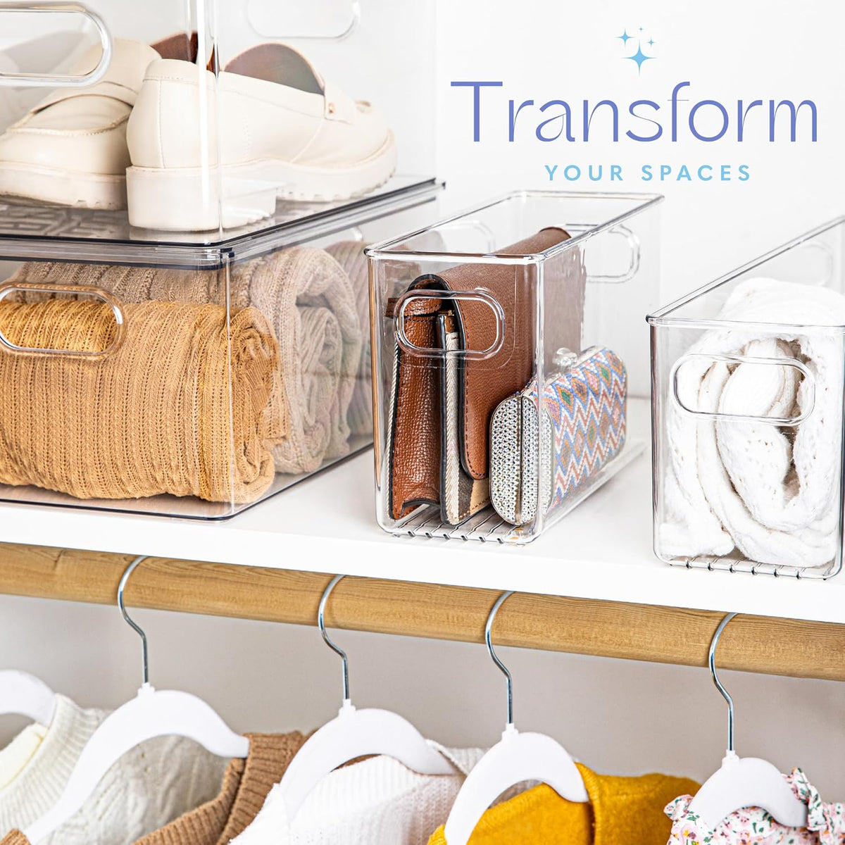 Plastic Food Storage 2 Pack Clear Container Bin with Handles for Organizing Kitchen, Pantry