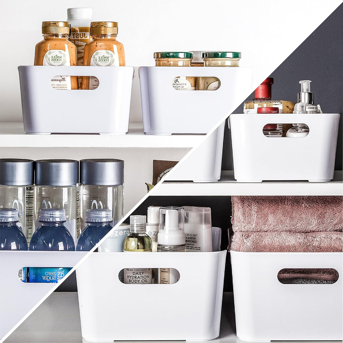BINO | Plastic Storage Bins, Large - 2 Pack, White | THE SOHO COLLECTION | Pantry Organizers and