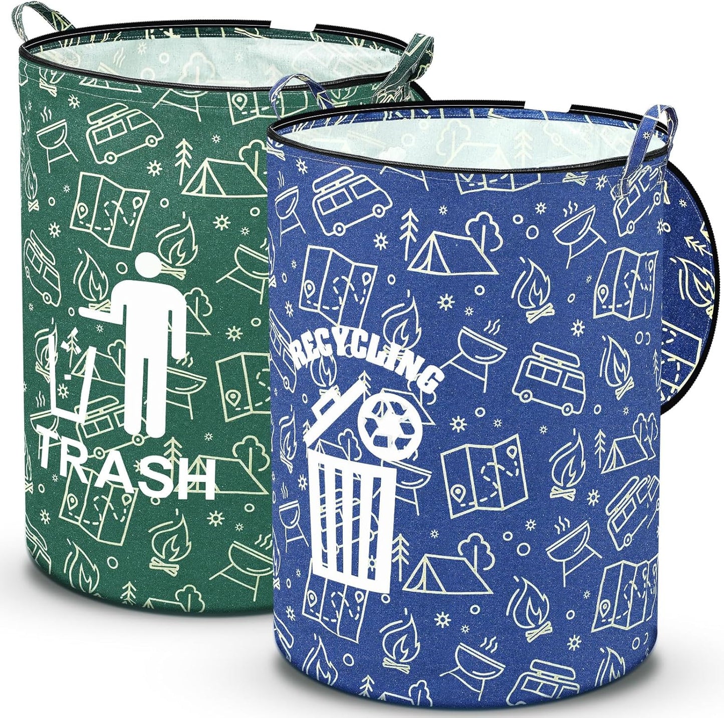 2 Pack Collapsible Trash Can Camping with Zippered Lid Foldable Storage Bin Portable Garbage Can