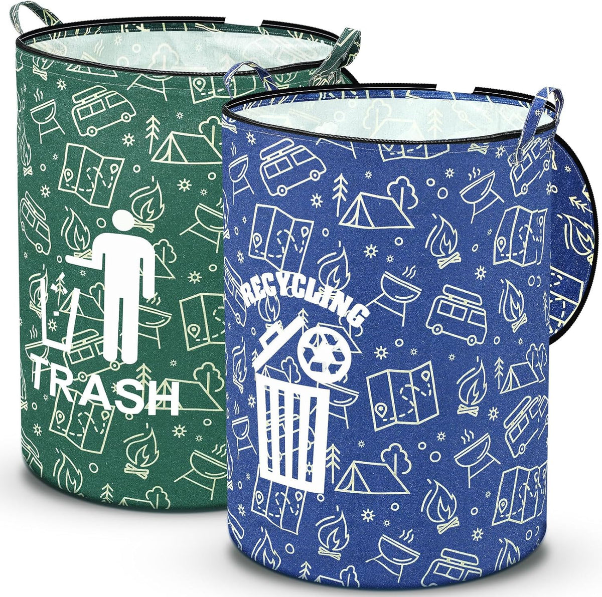 2 Pack Collapsible Trash Can Camping with Zippered Lid Foldable Storage Bin Portable Garbage Can