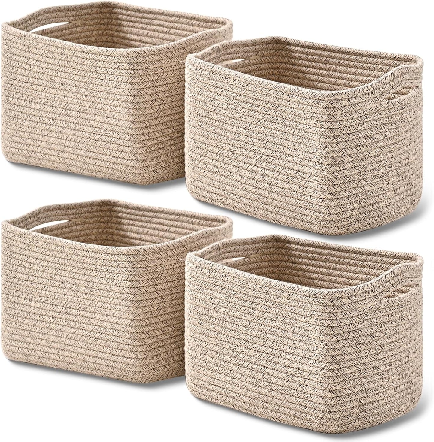 Small Storage Baskets for Shelves Organizing, Woven Cotton Rope Baskets for Storage, Book Basket