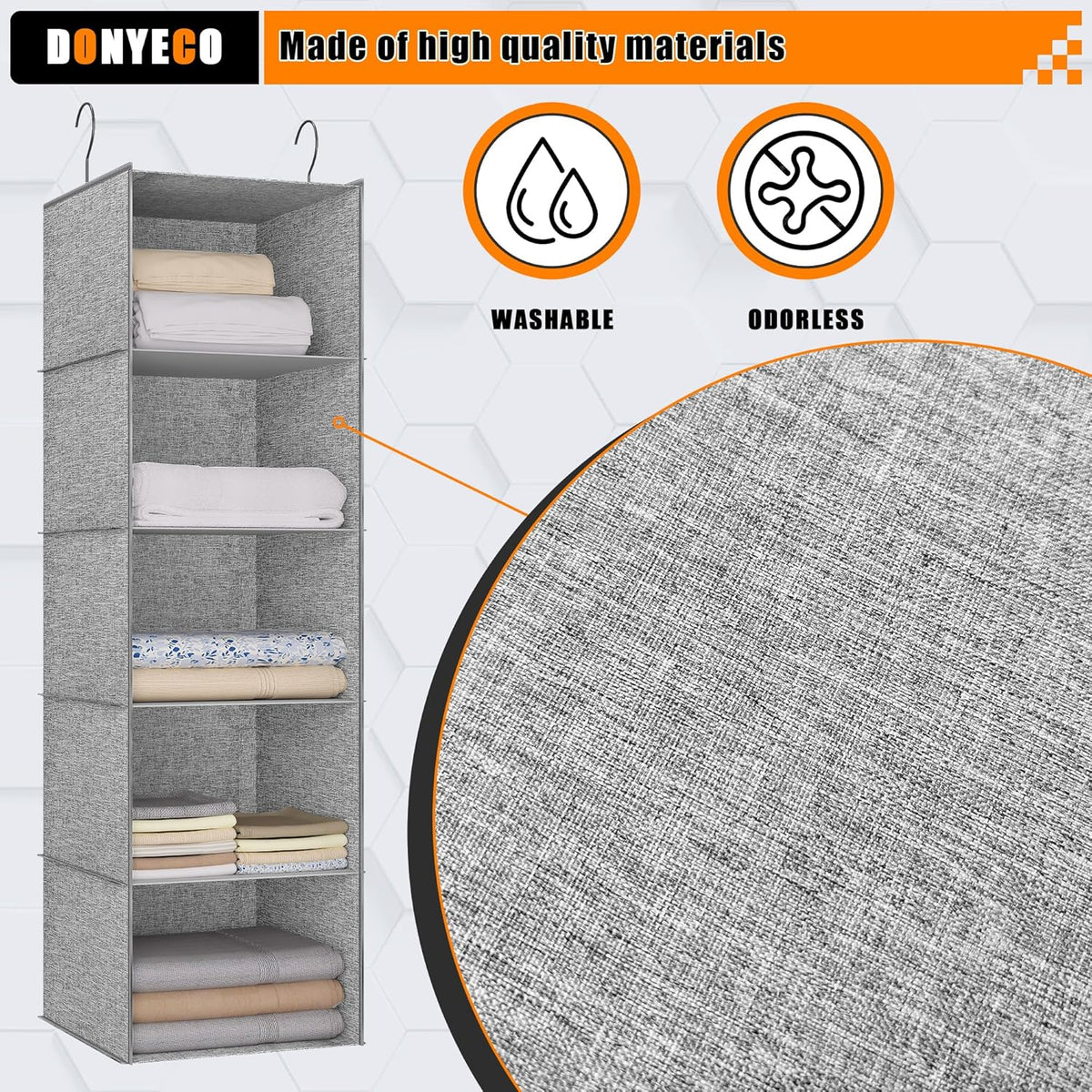 5-Shelf Hanging Storage Closet Organizer, Linen Rv Storage and Organization for Wardrobe, Inside