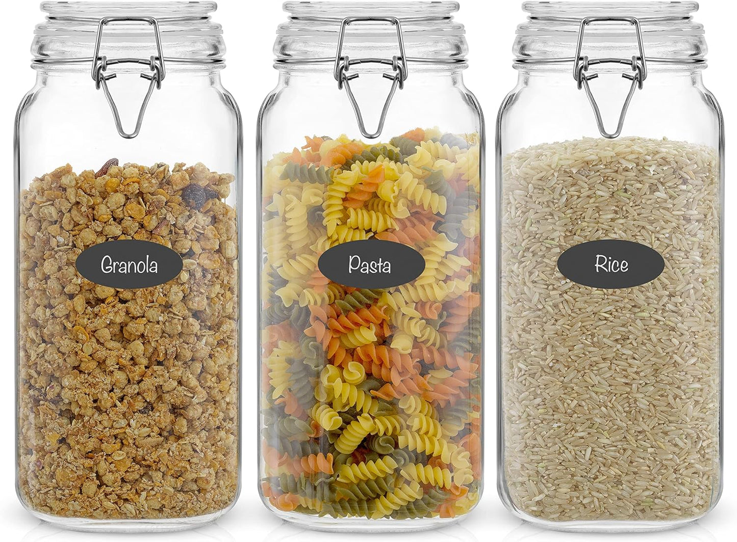 JoyJolt Airtight Glass Jars with Lids Set of 3. 78oz Glass Jar with Lid and 6 Silicone Seals! Large