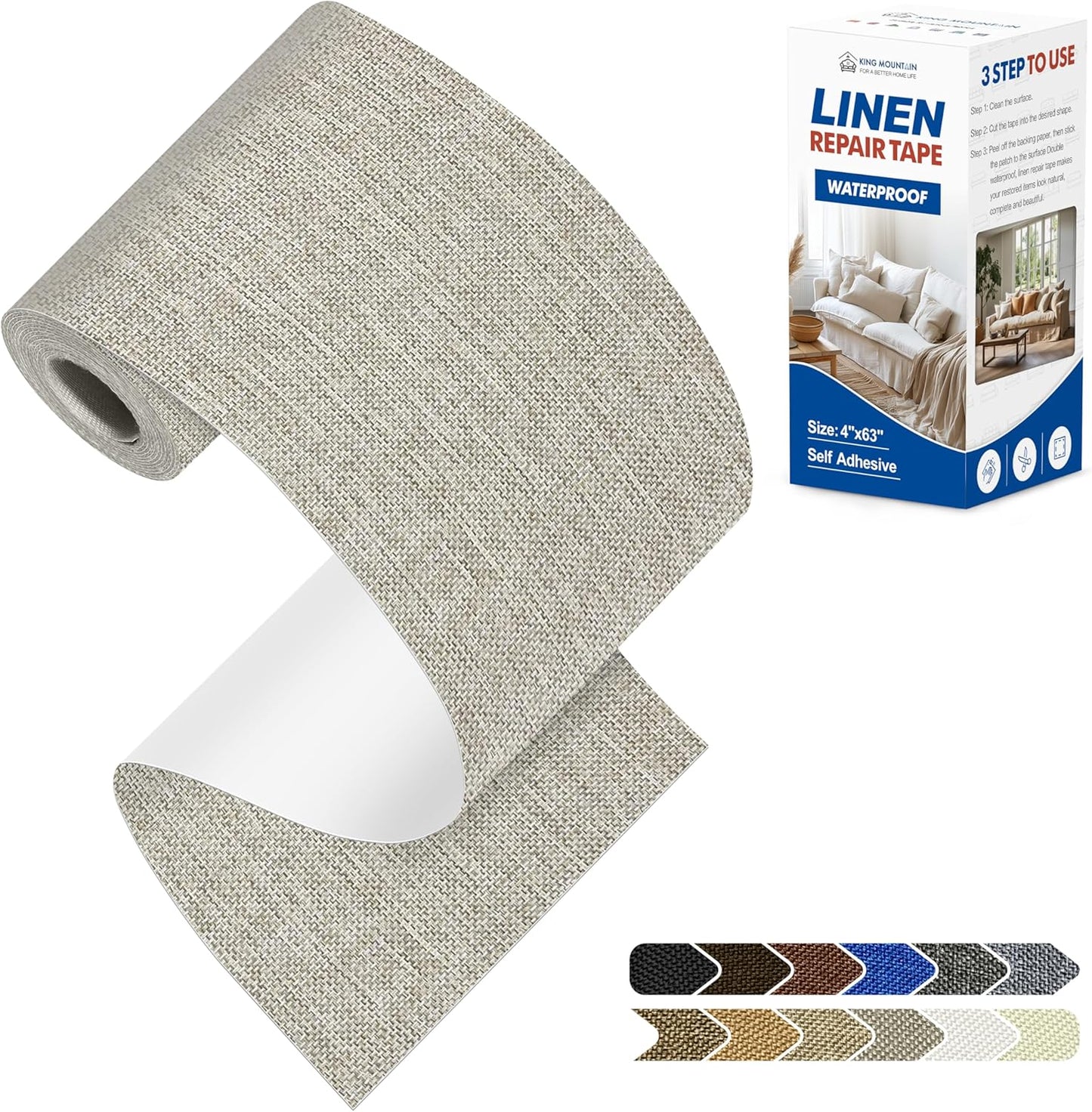 KING MOUNTAIN Linen Repair Patches, Self-Adhesive Fabric Patches, 4 X 63 inch Extra Size, Multi