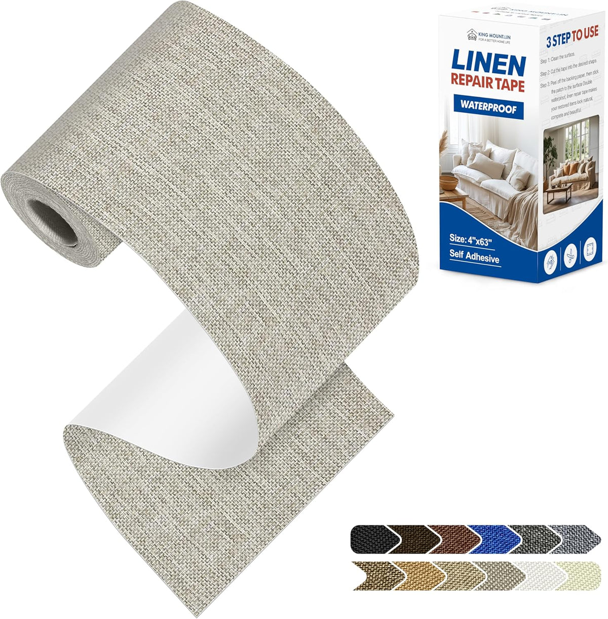 KING MOUNTAIN Linen Repair Patches, Self-Adhesive Fabric Patches, 4 X 63 inch Extra Size, Multi