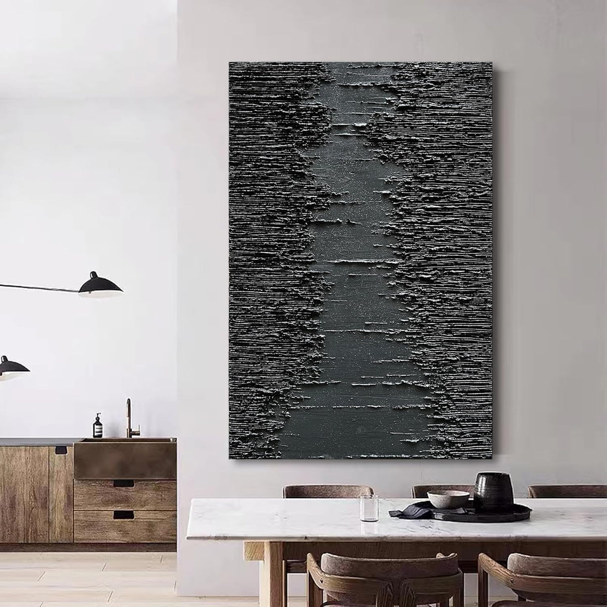 NANKAI Art Hand-Painted Thick Texture Black Minimalist Oil Painting 45x30 Inchs Texture Abstract