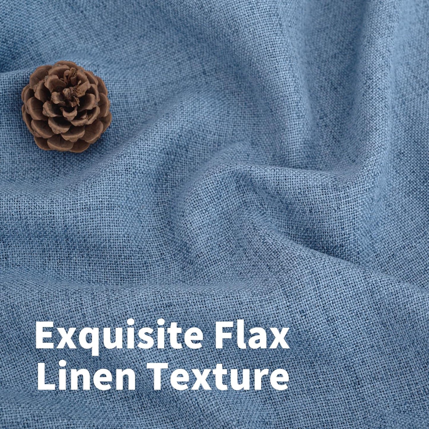 YoungsTex Denim Blue Linen Curtains 80 Inch Length for Living Room, Light Filtering Semi Sheer