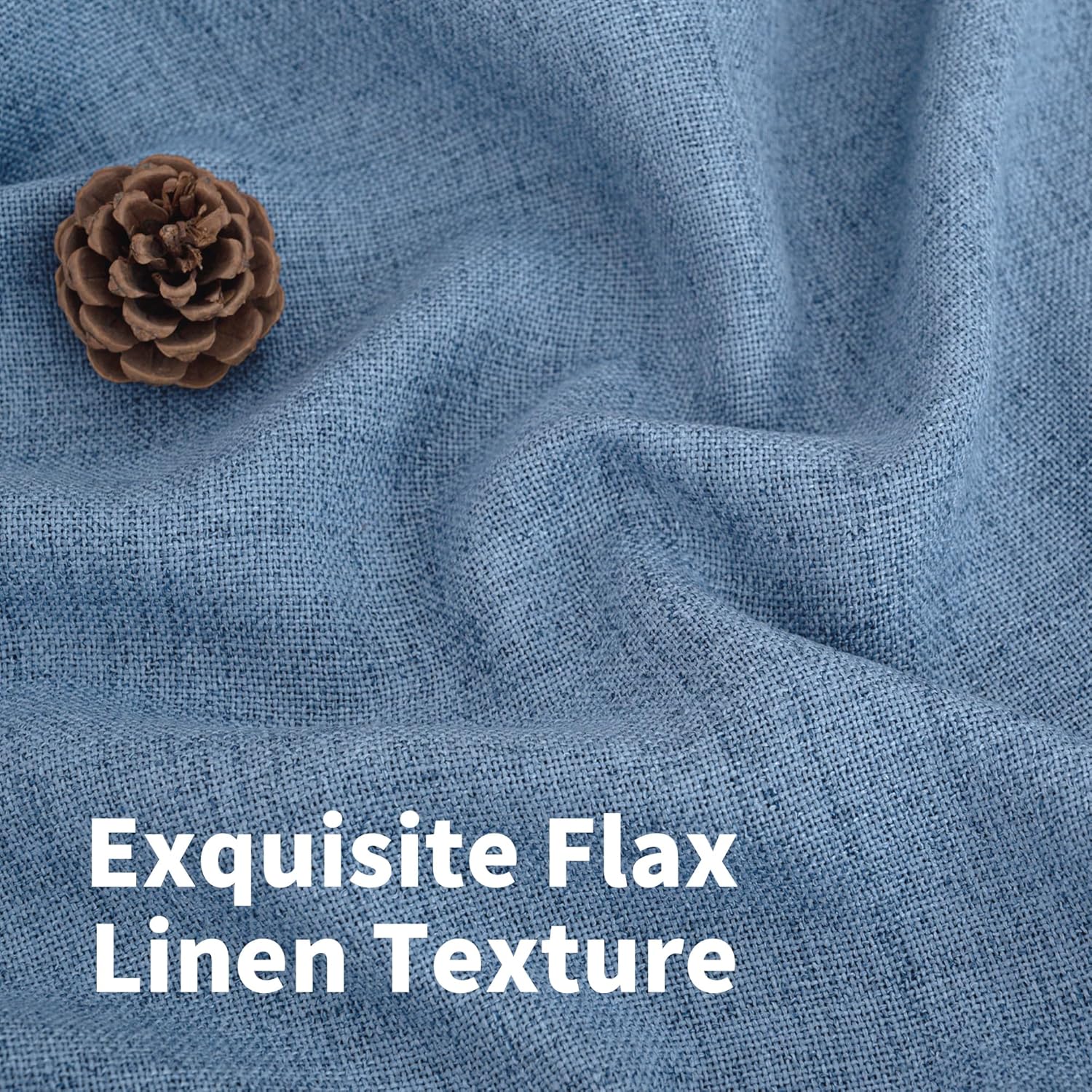 YoungsTex Denim Blue Linen Curtains 78 Inch Length for Living Room, Light Filtering Semi Sheer
