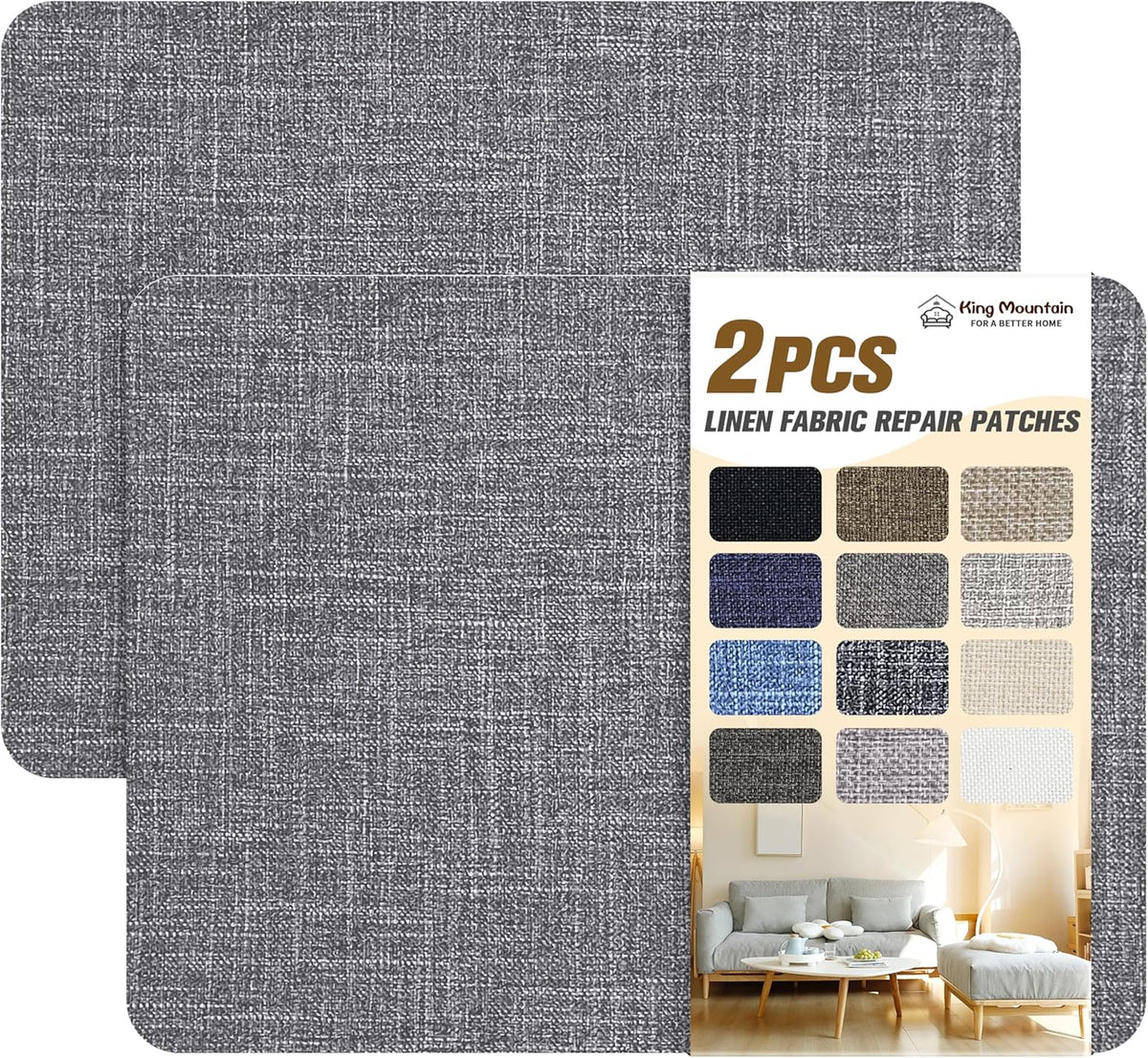 KING MOUNTAIN Fine Linen Repair Patches, 2 PCS, 8" x 11", Dark Grey, Self-Adhesive, Polyester
