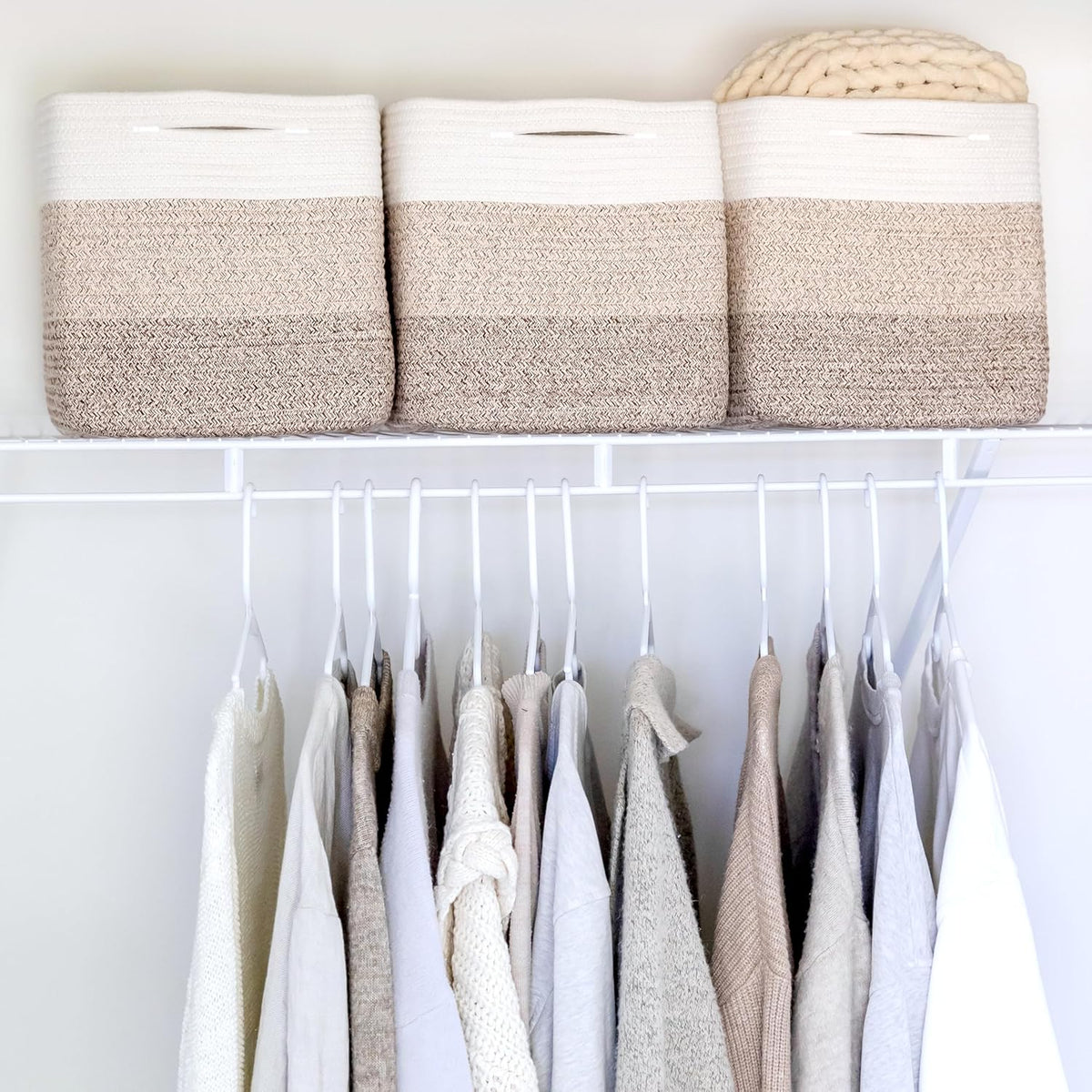 NaturalCozy Storage Cubes 11 Inch Cotton Rope Woven Baskets for Organizing, 3-Pack | Cube Storage