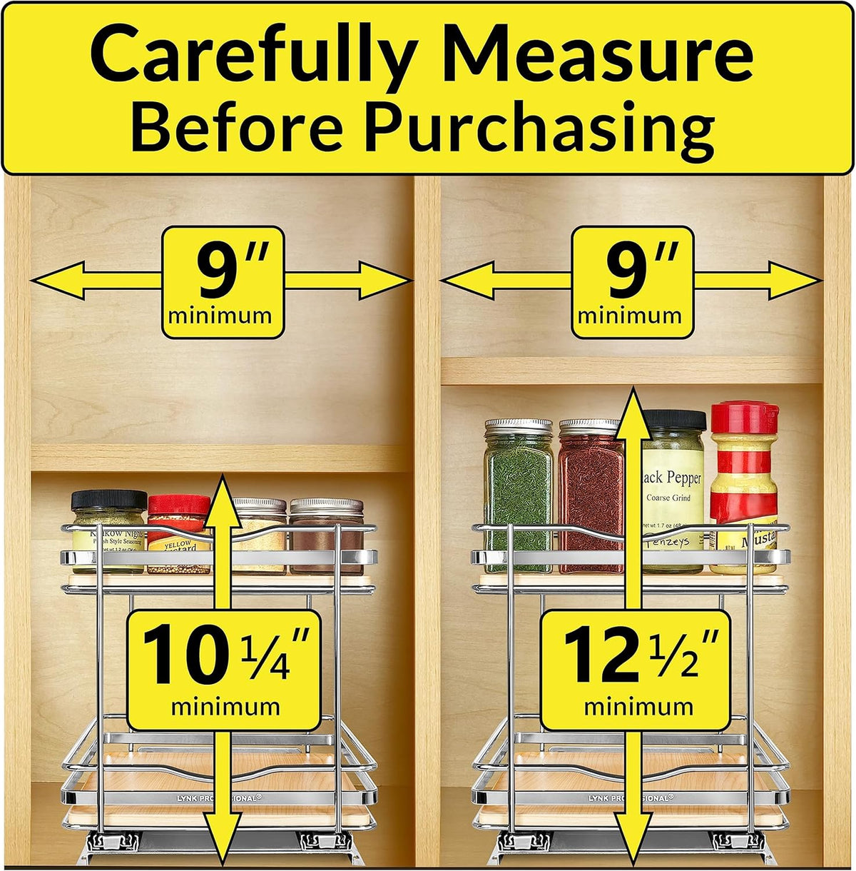 LYNK PROFESSIONAL® Élite™ Pull Out Spice Rack Organizer for Inside Kitchen Cabinets - 8-1/4 inch