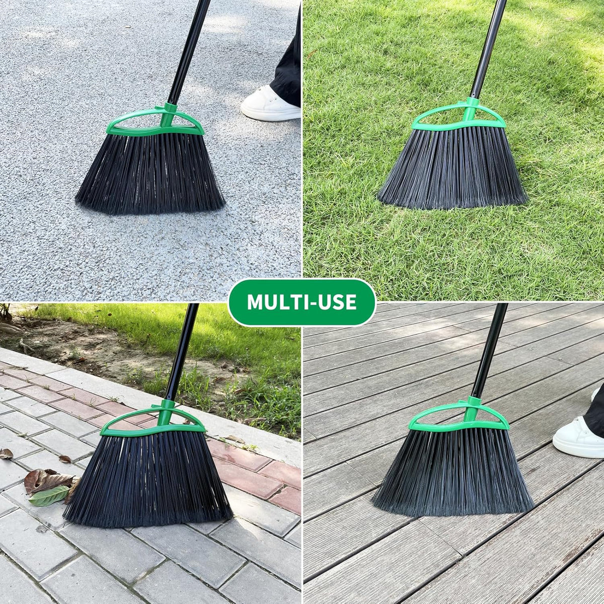 2 Pack Angle Broom, 55" Long Handle Heavy-Duty Indoor Outdoor Brooms, Household Commercial Floor