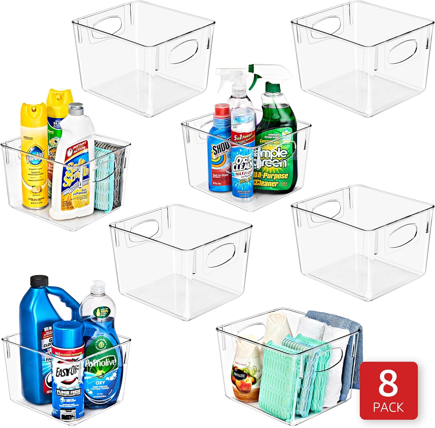 Sorbus 8 Pack Medium Clear Plastic Storage Bins, Clear Organizer Bins with Handle for Kitchen