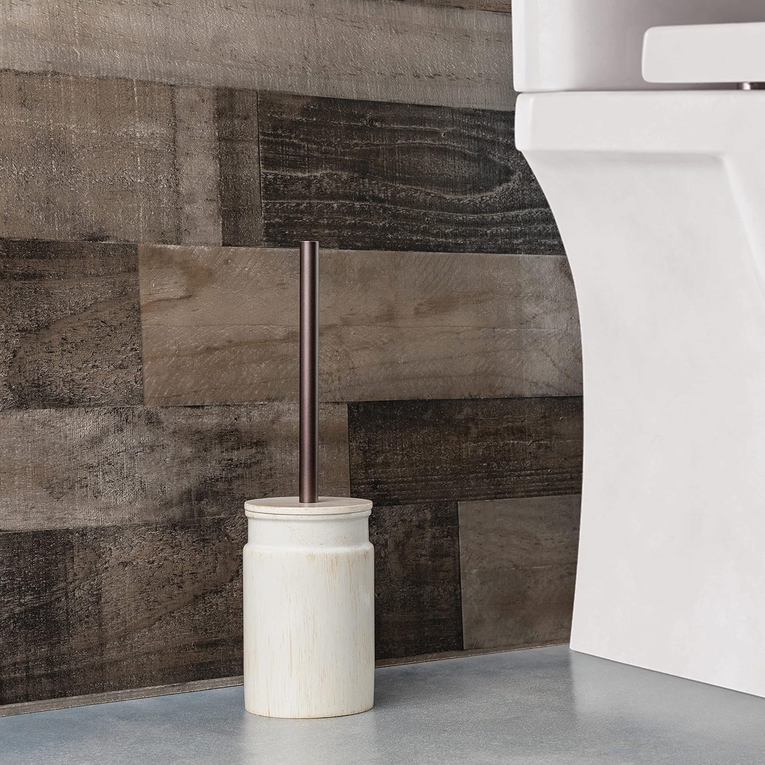 Creative Scents Rustic Luxe Toilet Brush and Holder Set - Beige Toilet Bowl Cleaner Brush with