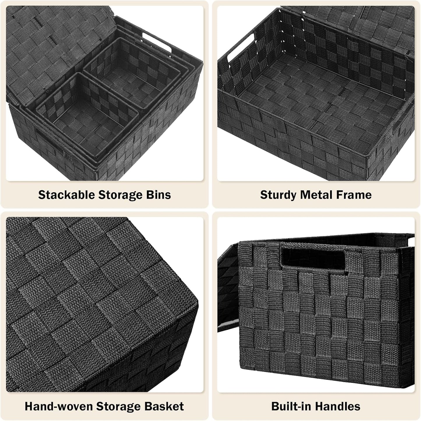 Storage Bins Baskets for Organizing with Lids, Storage Baskets for Shelves Stackable Woven Basket