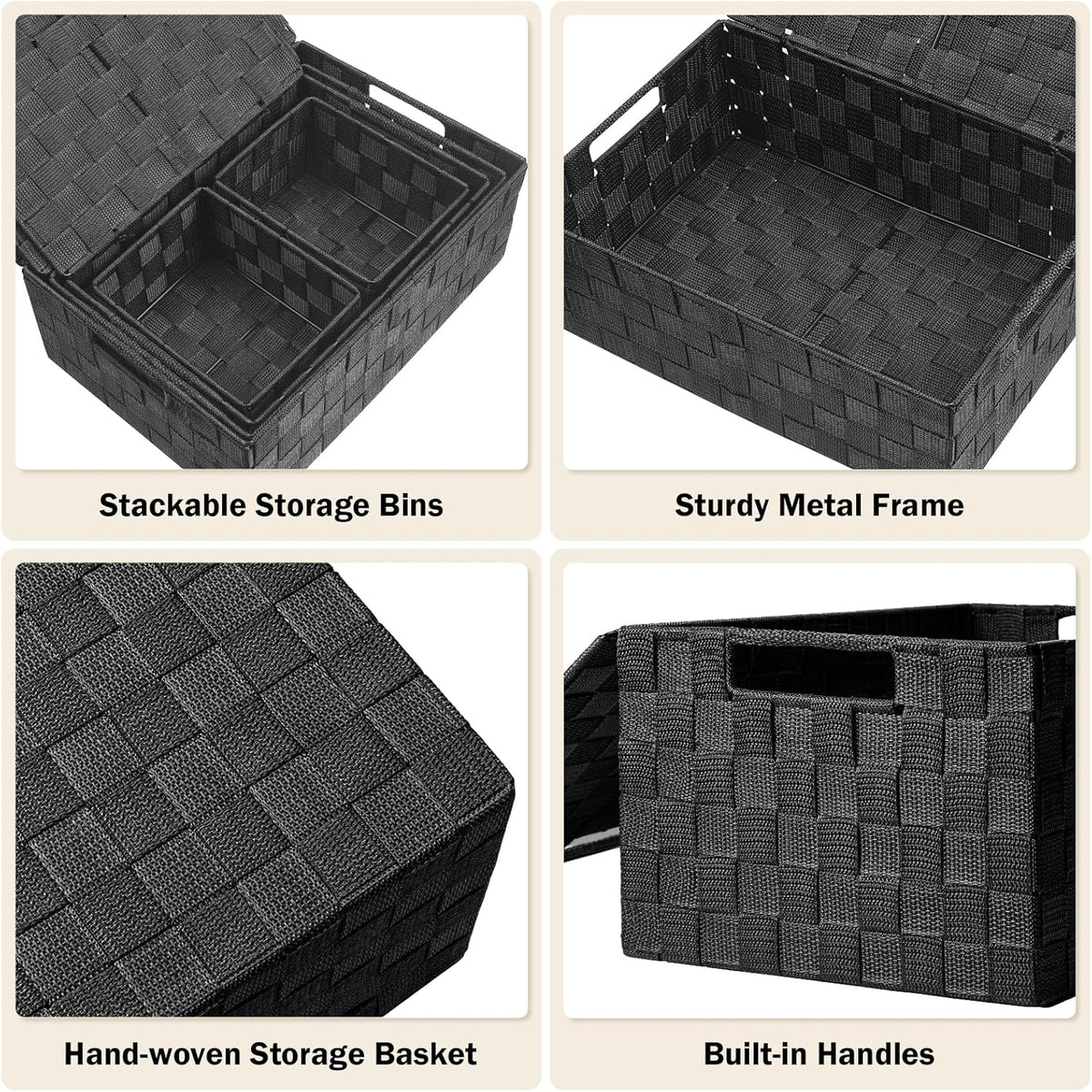 Storage Bins Baskets for Organizing with Lids, Storage Baskets for Shelves Stackable Woven Basket