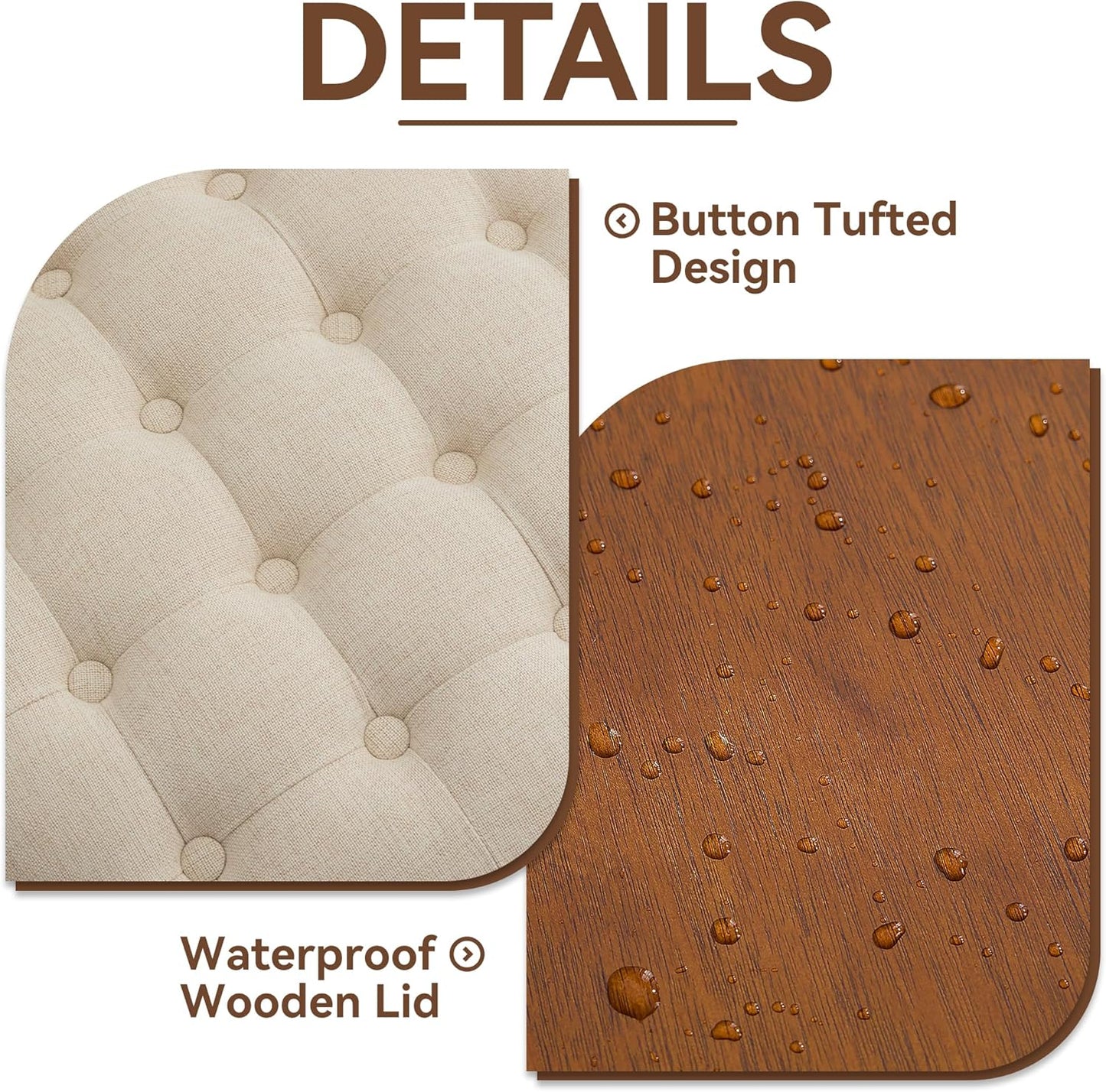 24Inch Round Storage Ottoman with Tray, Modern Tufted Fabric Circle Coffee Table with Storage