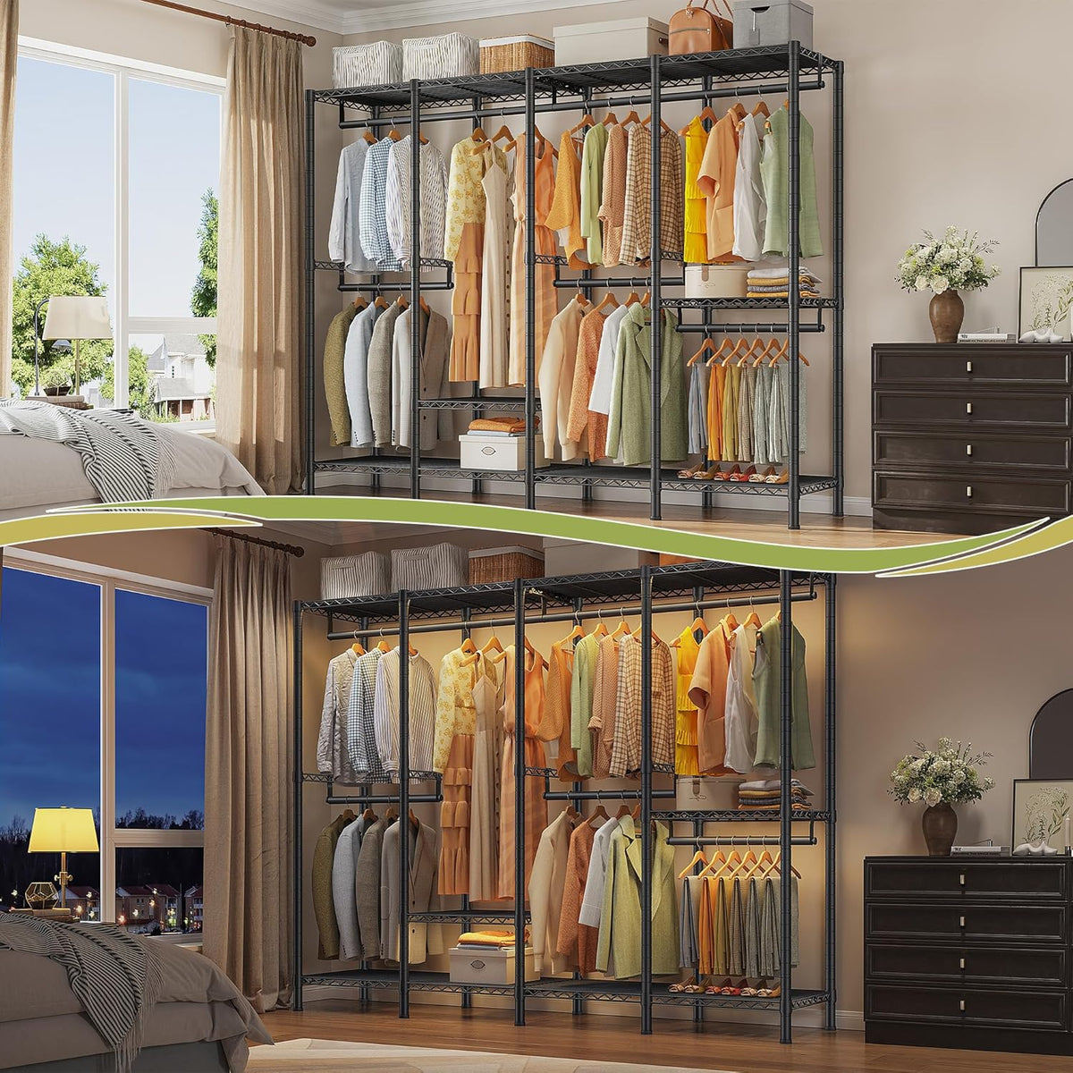 Raybee Heavy Duty Clothes Rack for Hanging Clothes,Clothing Rack with Shelves, Adjustable,76" W x