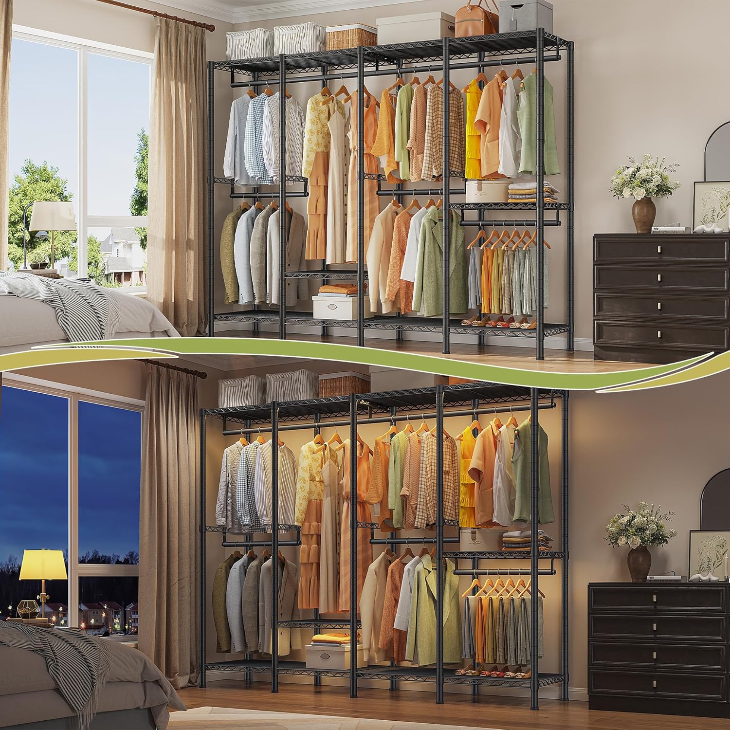 Raybee Heavy Duty Clothes Rack for Hanging Clothes,Clothing Rack with Shelves, Adjustable,76" W x
