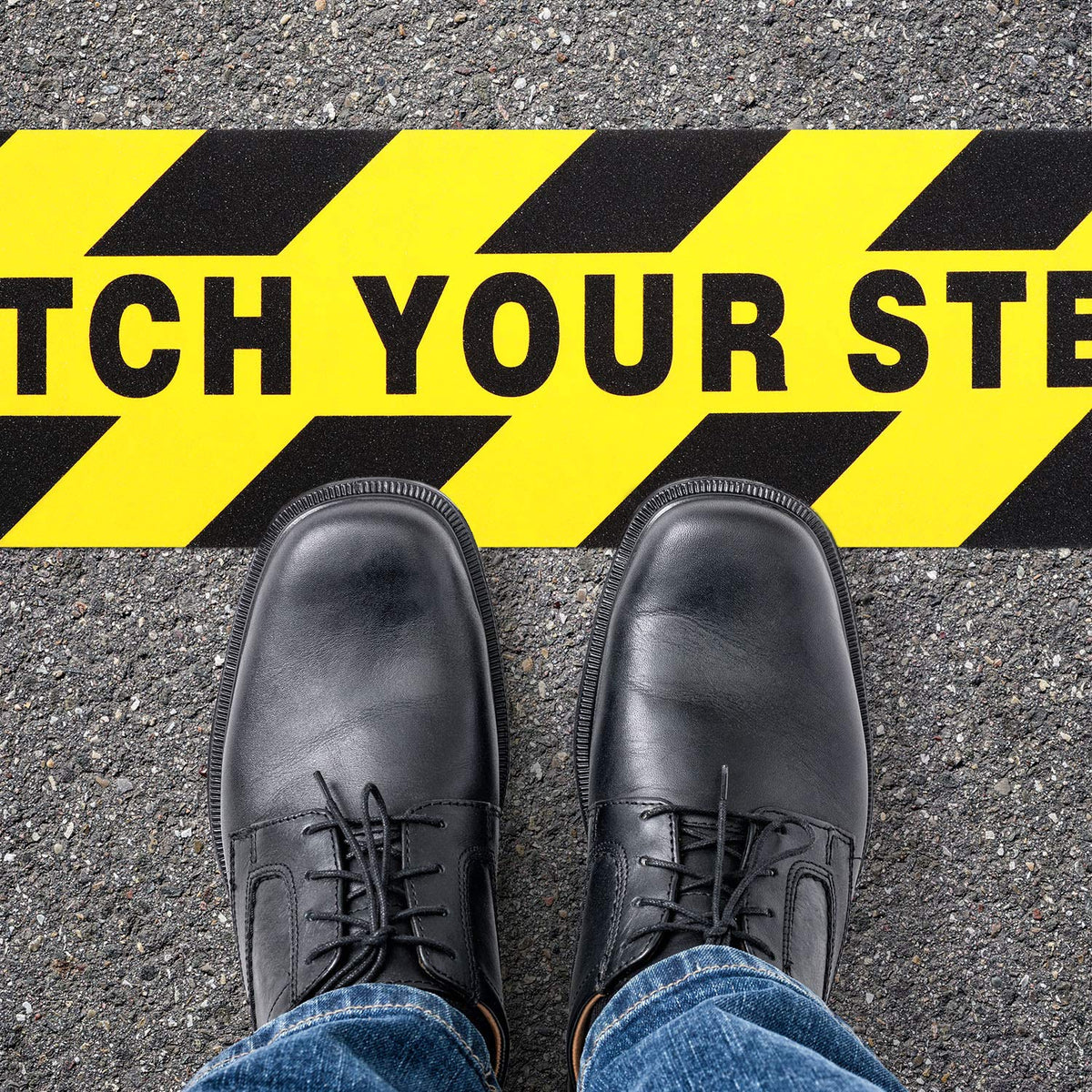 Boao 2 Pieces Watch Your Step Stickers Sign 6 x 24 Inch Caution Watch Your Step Floor Decals