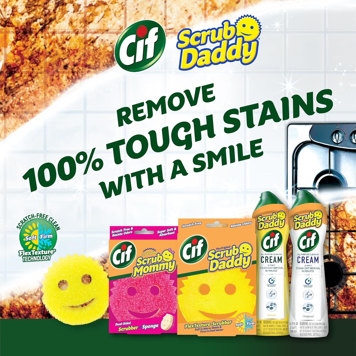 Scrub Daddy Cif Cream All Purpose Cleaner, Lemon - Multi Surface Household Cleaning Cream for