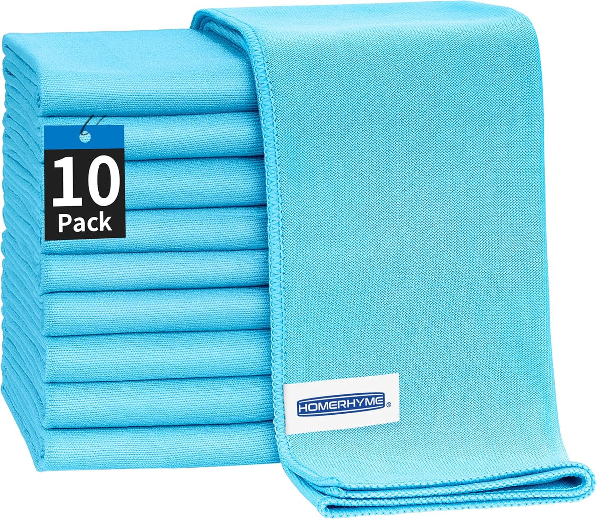 HOMERHYME Microfiber Glass Cleaning Cloth - 10 Pack Polishing Cloths, 16" x 14" Window Cleaning