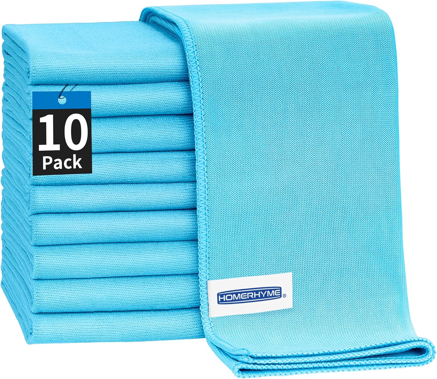 HOMERHYME Microfiber Glass Cleaning Cloth - 10 Pack Polishing Cloths, 16" x 14" Window Cleaning