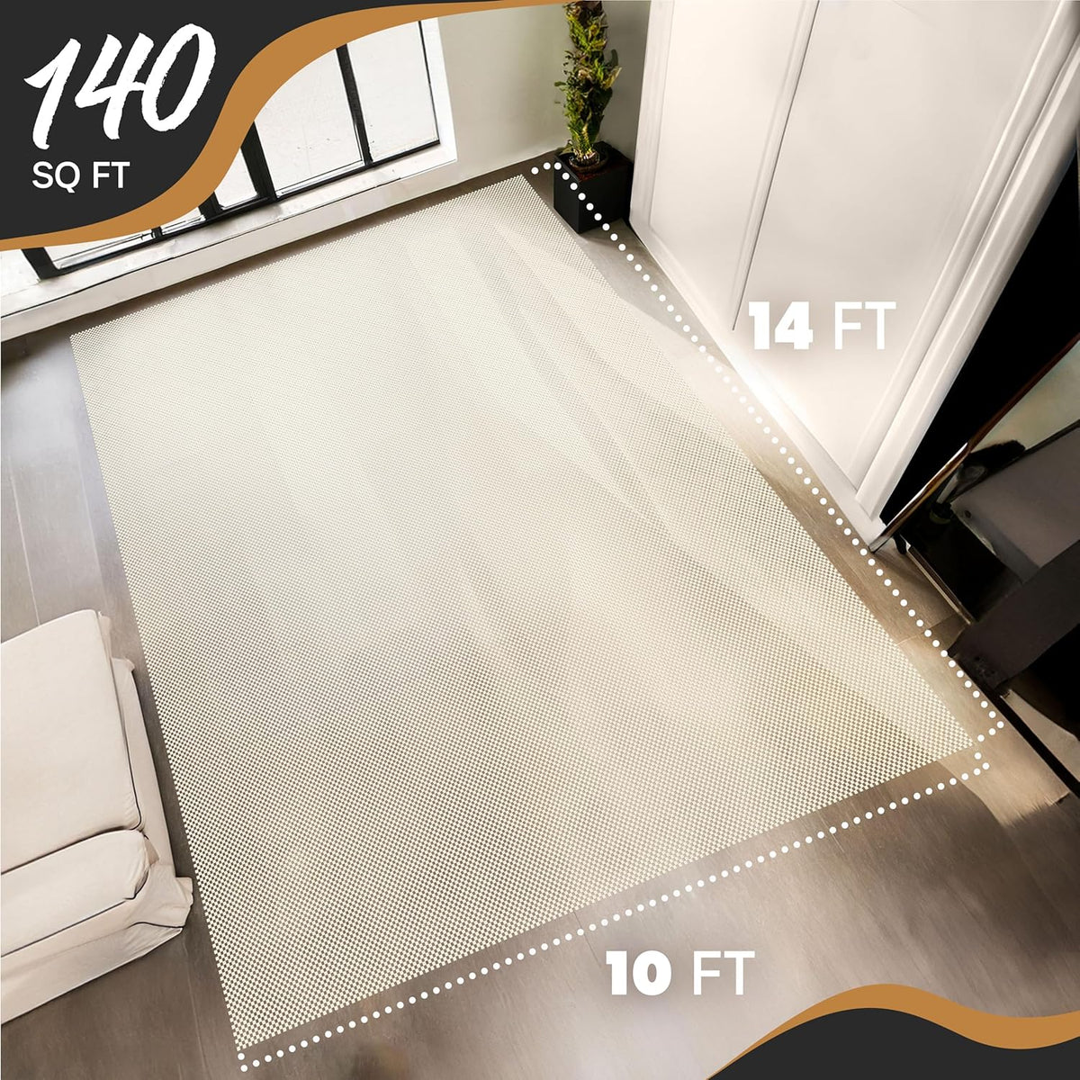 Nevlers 10'x14' White Non Slip Rug Pad | PVC Anti Skid Rug Gripper for Hardwood Floors & Other