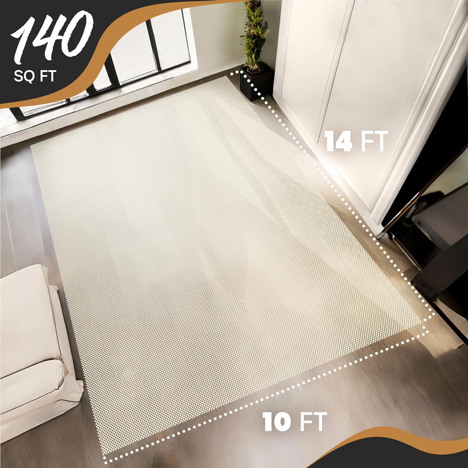 Nevlers 10'x14' White Non Slip Rug Pad | PVC Anti Skid Rug Gripper for Hardwood Floors & Other