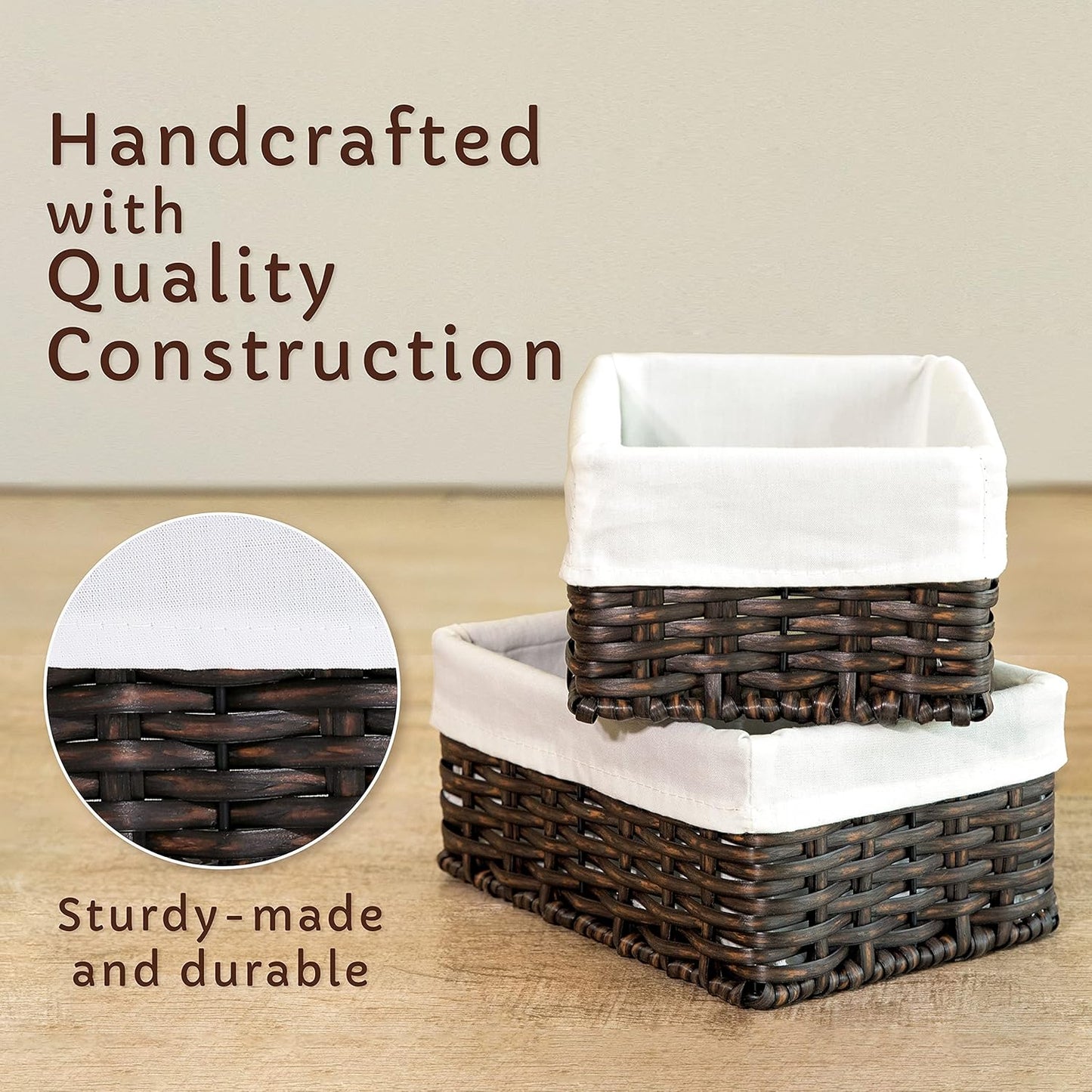 Baskets for Organizing, Undershelf Wicker Storage, Hand Woven Organizer for Closet Organization