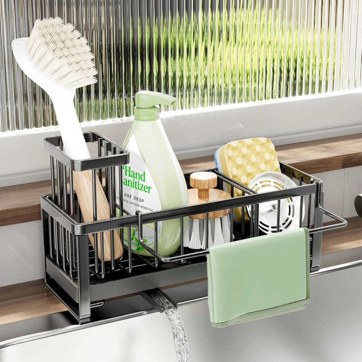 SWTYMIKI Sponge Holder for Kitchen Sink - Sink Caddy with Brush Holder Self-draining Sponge Caddy