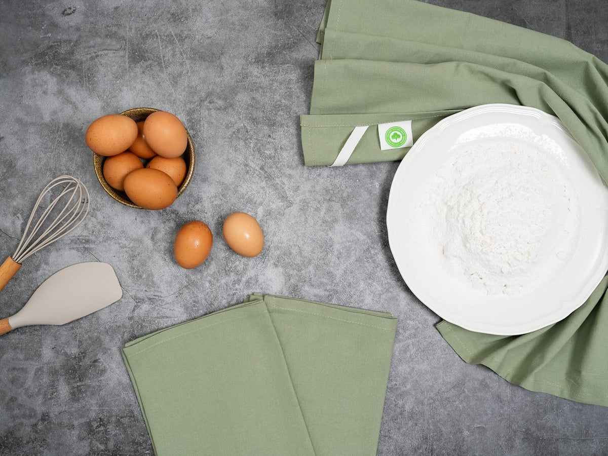 Sage Green Flour Sack Tea Towels - 100% Organic Cotton, 5 Pack, 27"x27", Highly Absorbent Dish