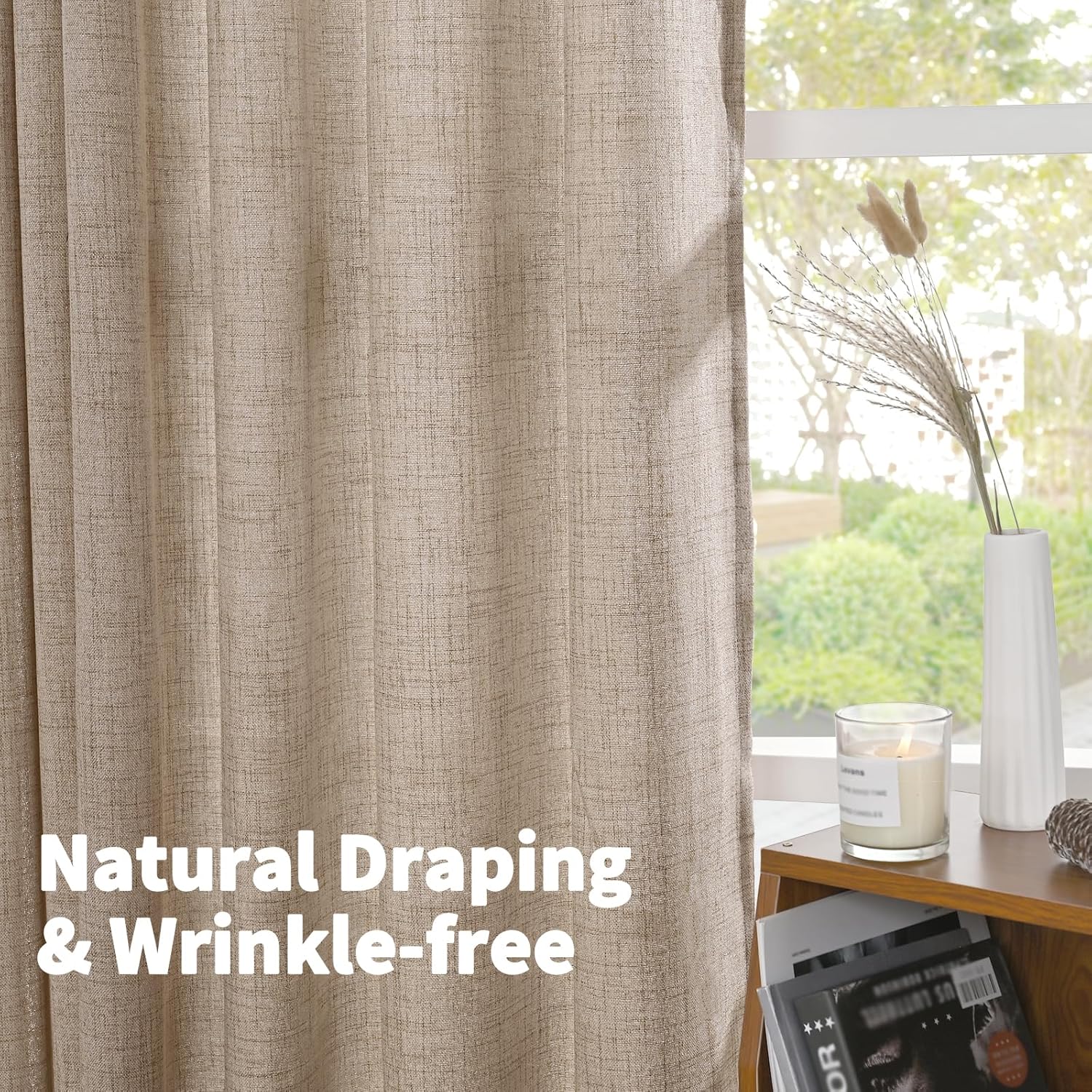 YoungsTex Short Linen Curtains 40 Inch Length for Cafe Window, Small Drapes Light Filtering with