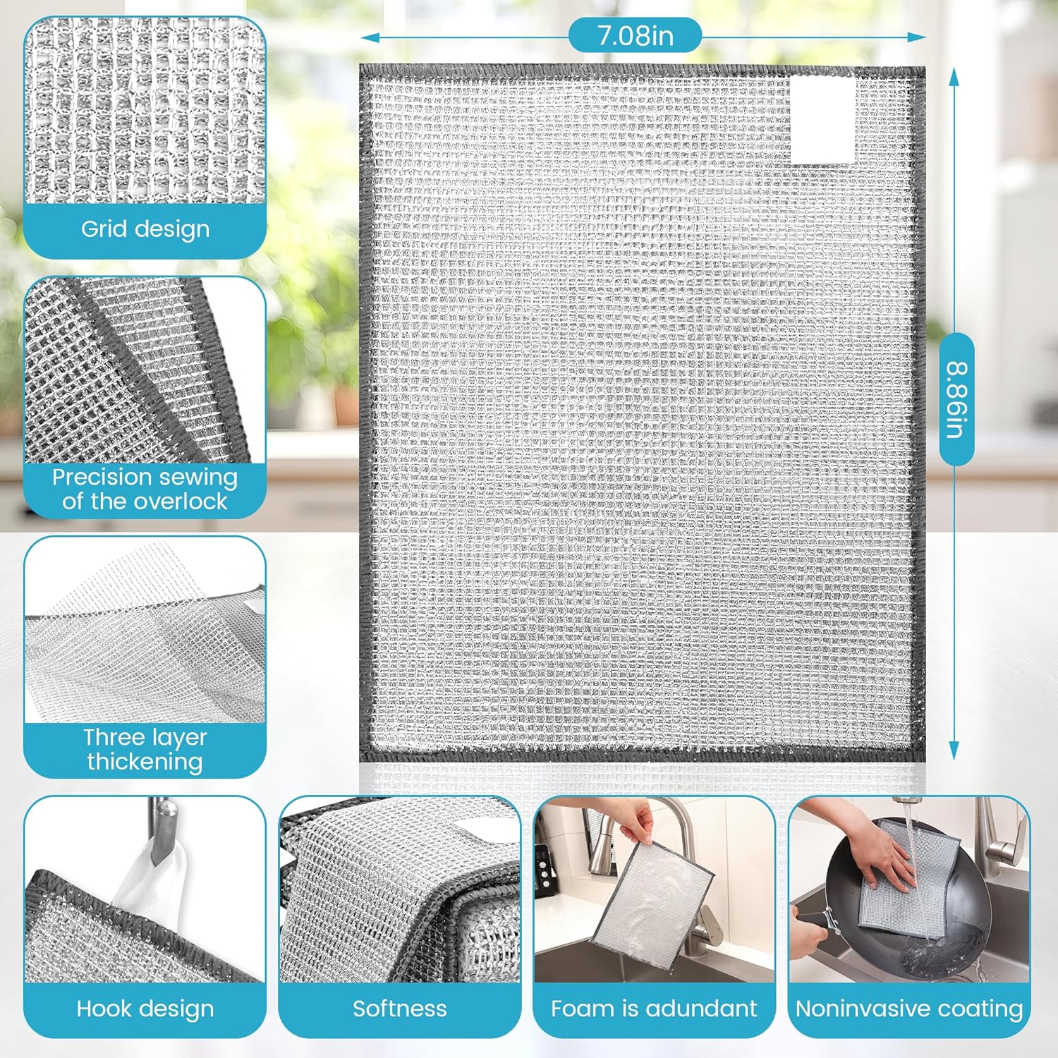 Forggon12 Pcs New Upgrade 3-Layer Metal Dish Cloth, No Scratches and No Odor, Multipurpose Wire
