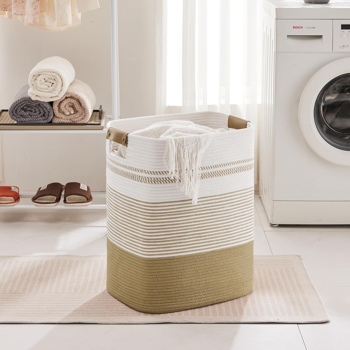 85L Tall Laundry Hamper with Handles for Living Room Storage, Extra Large Woven Rope Baskets Bin