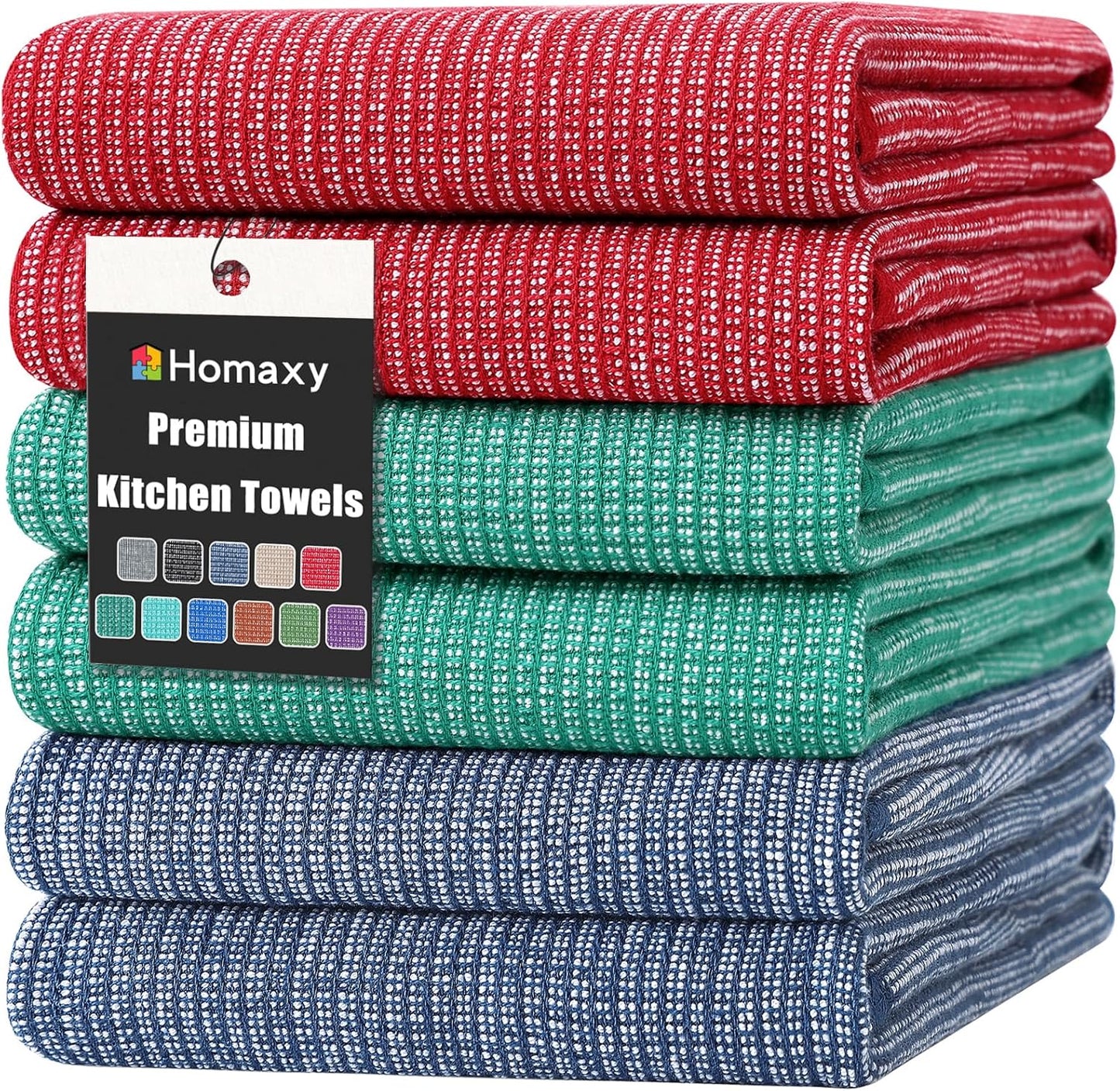 Homaxy Premium Kitchen Towels(18”x 28”, 6 Pack), Large Cotton Kitchen Hand Towels, Flat and Terry