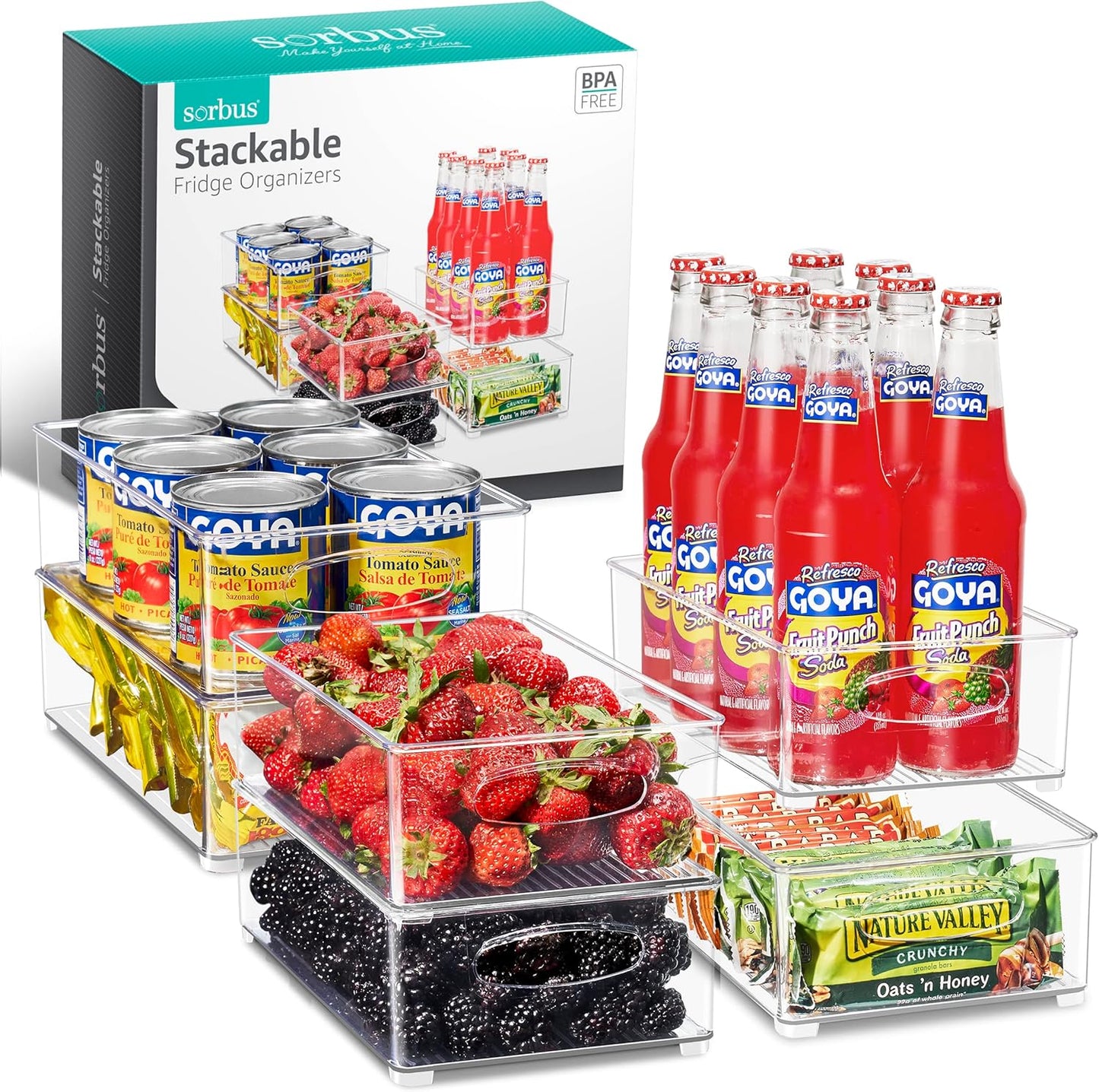 Sorbus Stackable Refrigerator Organizer Bins - Clear Storage Bins for Kitchen Pantry, Freezer &