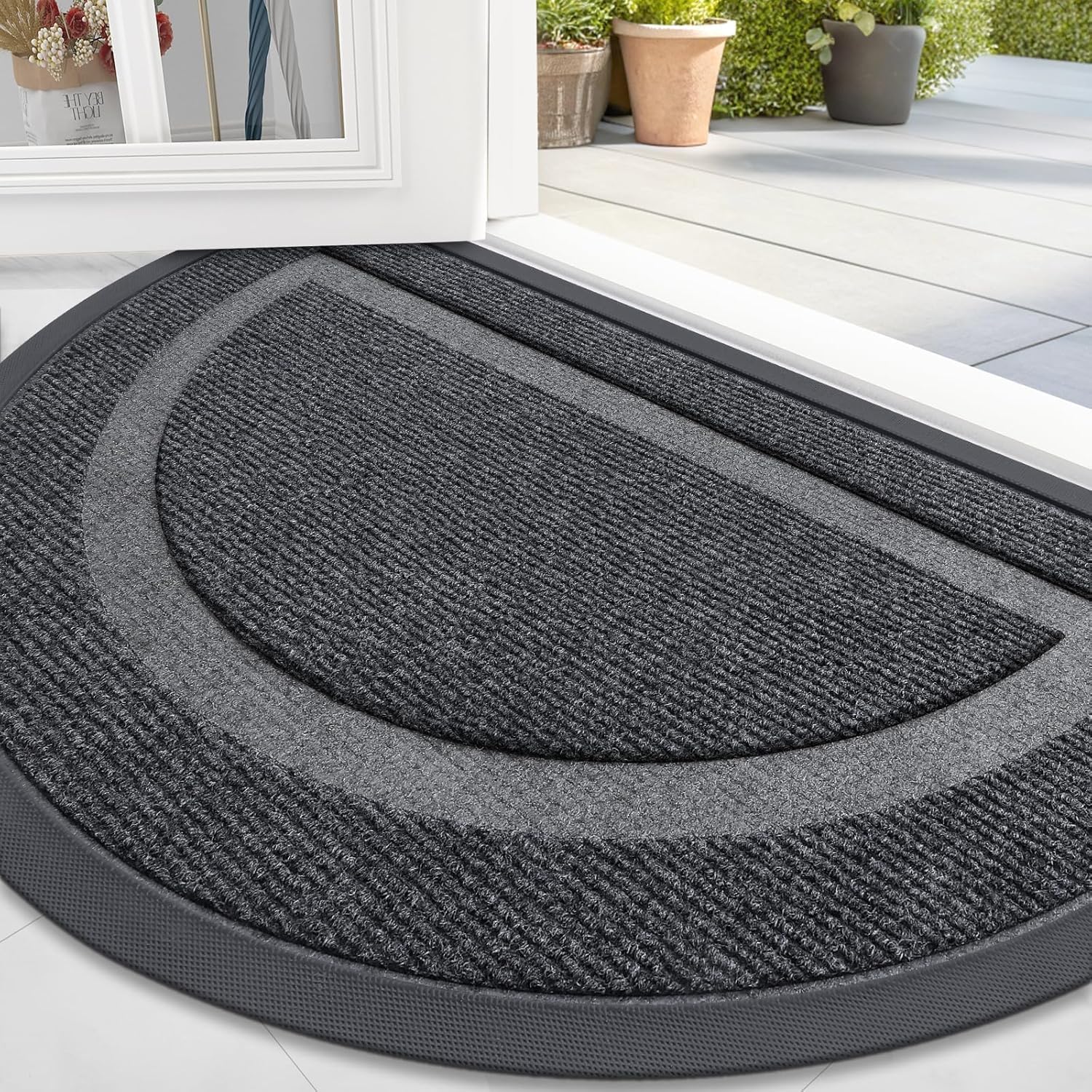 OLANLY Half Circle Door Mat Indoor Outdoor Entrance Welcome, Waterproof All-Season, All-Weather